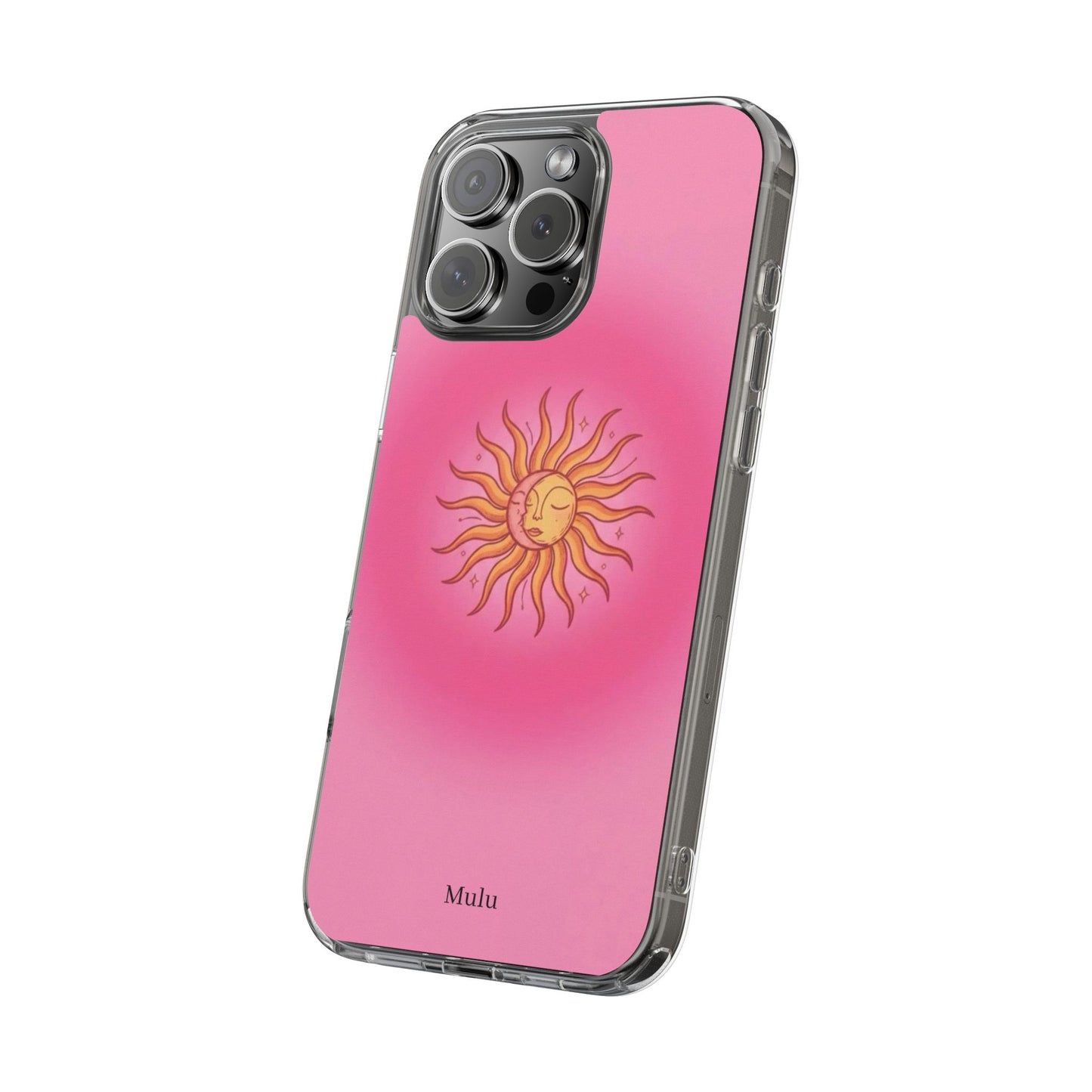 Pink Sun Phone Case — Radiant Sunburst Impact-Resistant Clear Case