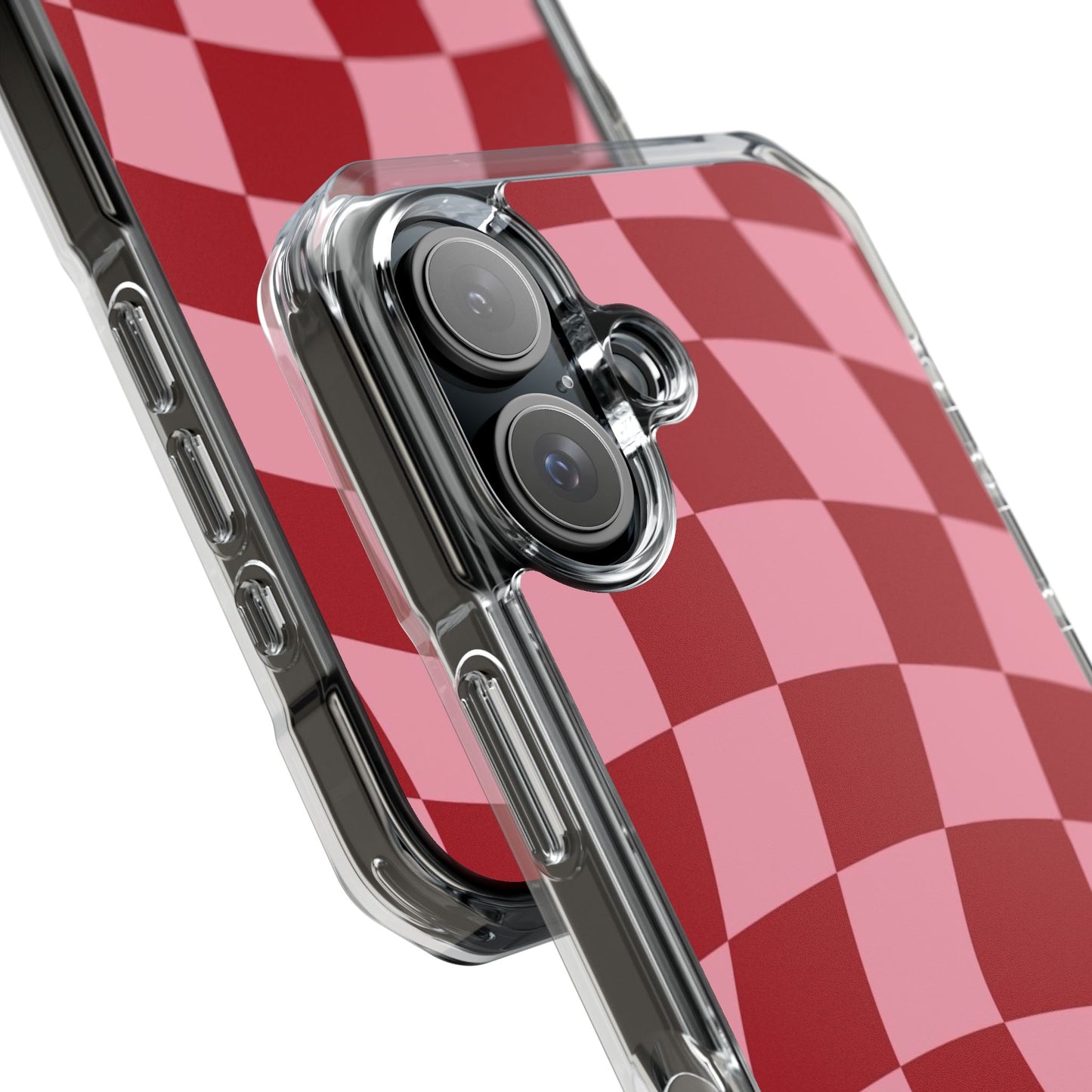 Clear Magnetic Phone Case — Red & Pink Wavy Check Pattern