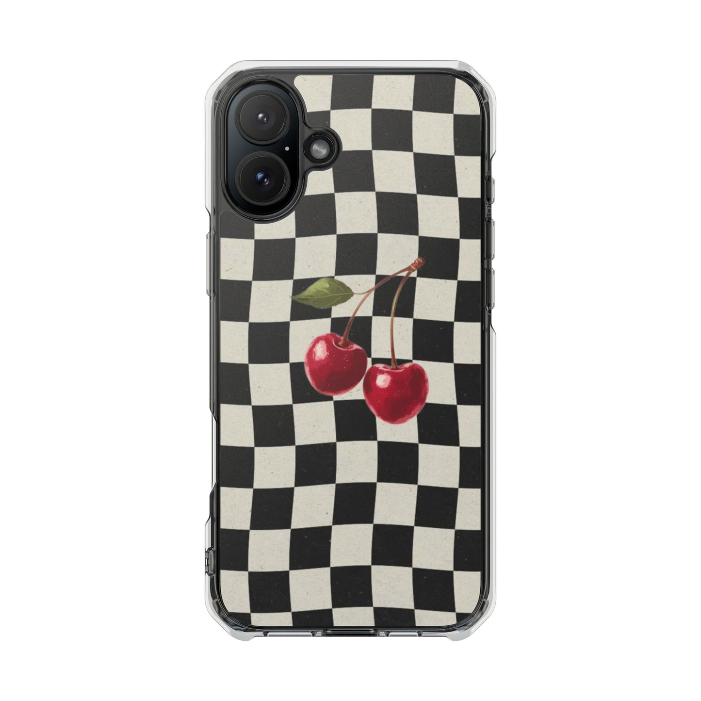 Checkered Cherry Clear Magnetic Impact Phone Case