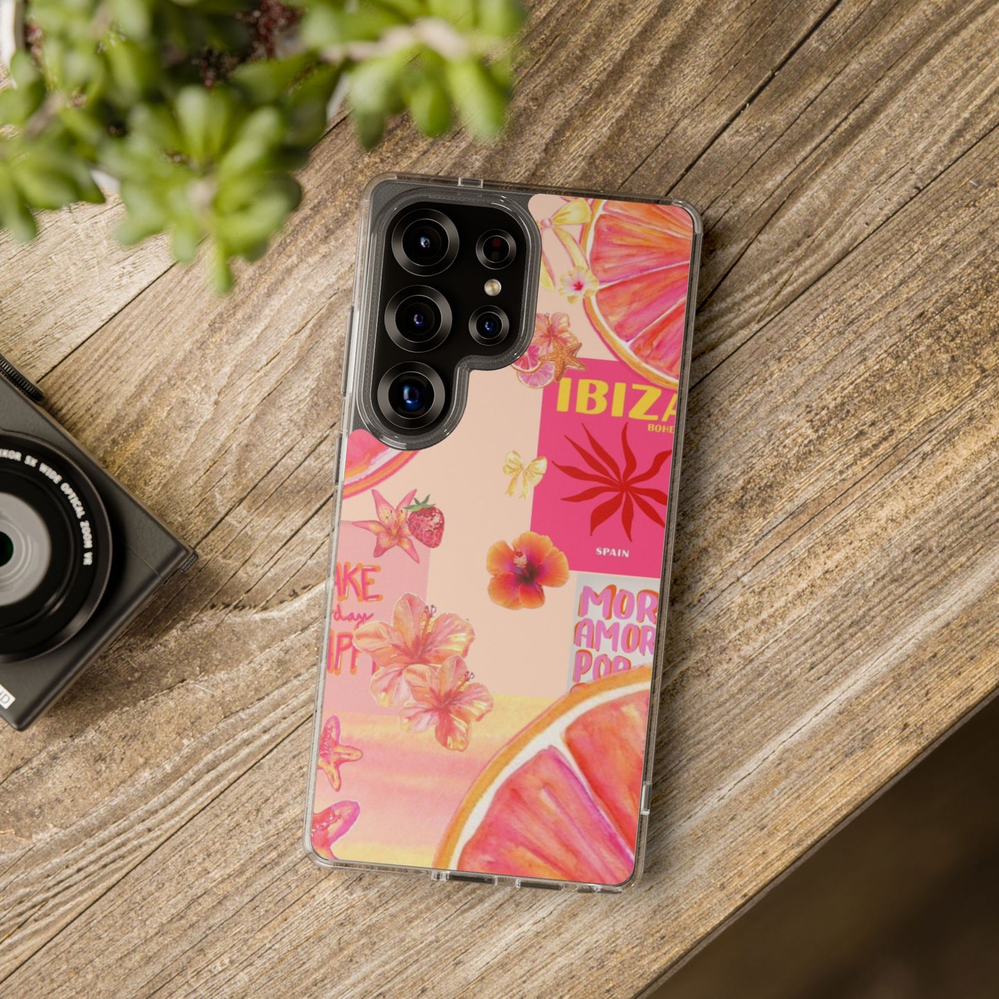 Clear Impact Phone Case — Pink Ibiza Citrus Floral Design