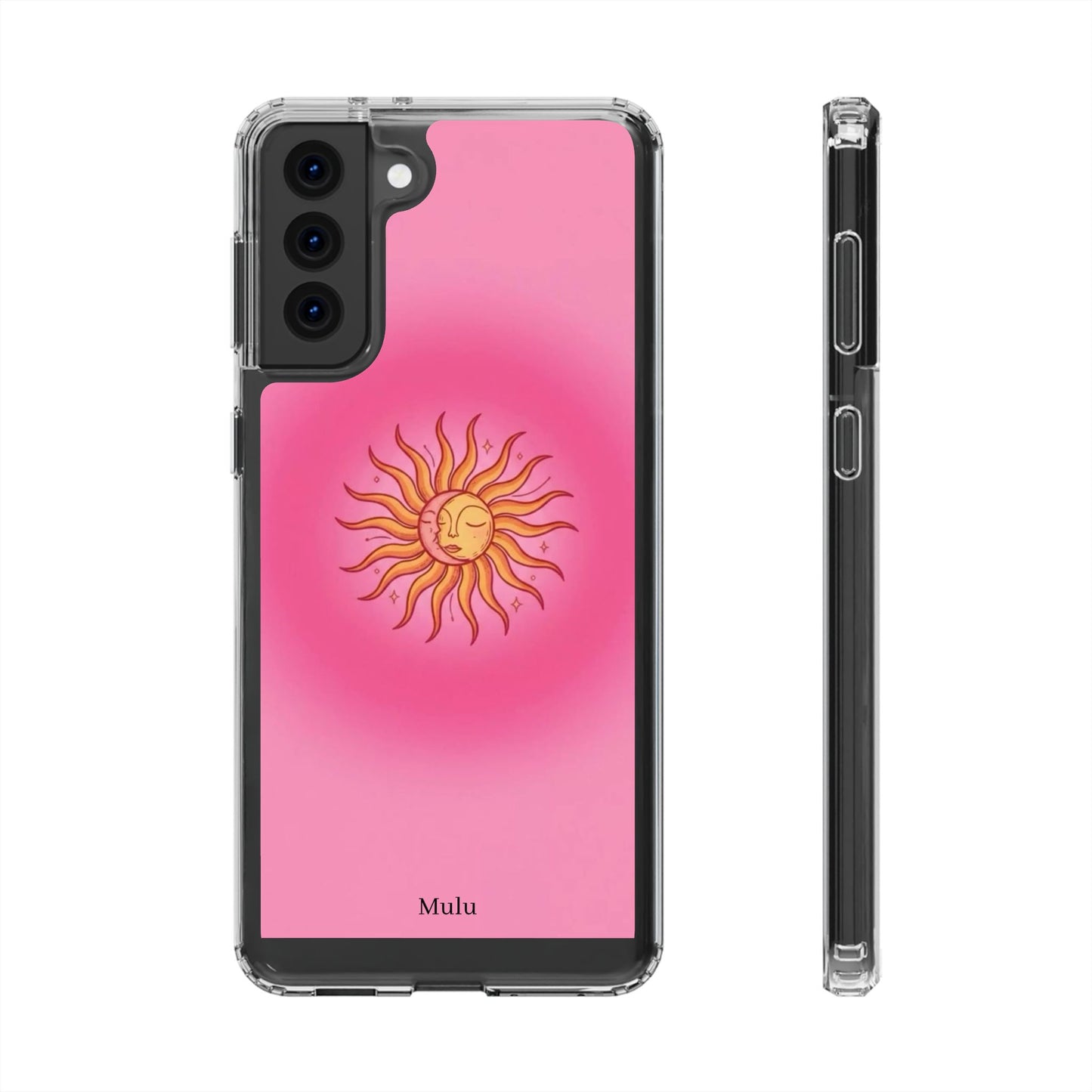 Pink Sun Phone Case — Radiant Sunburst Impact-Resistant Clear Case