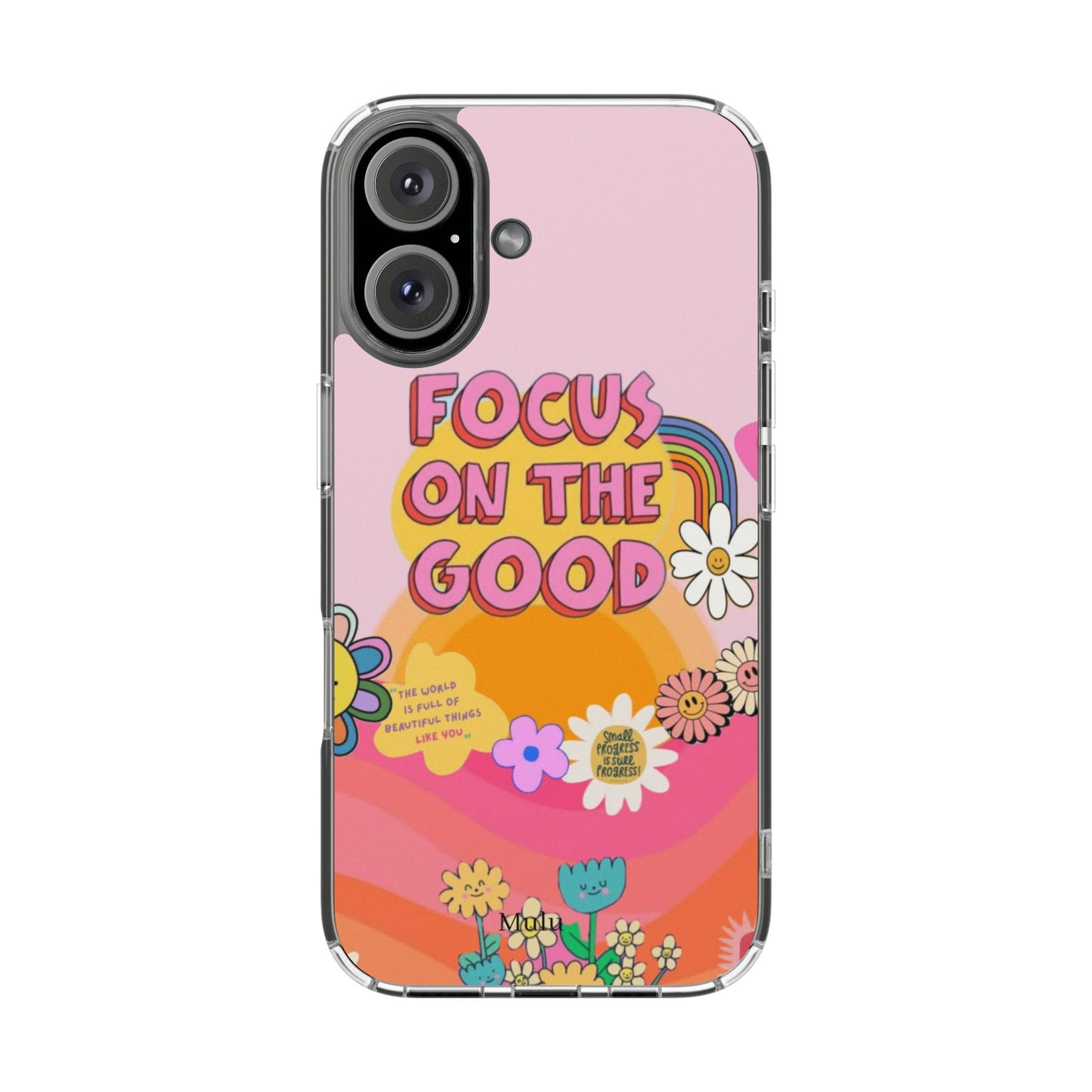 Clear Impact-Resistant Case — "Focus On The Good" Retro Floral Phone Cover