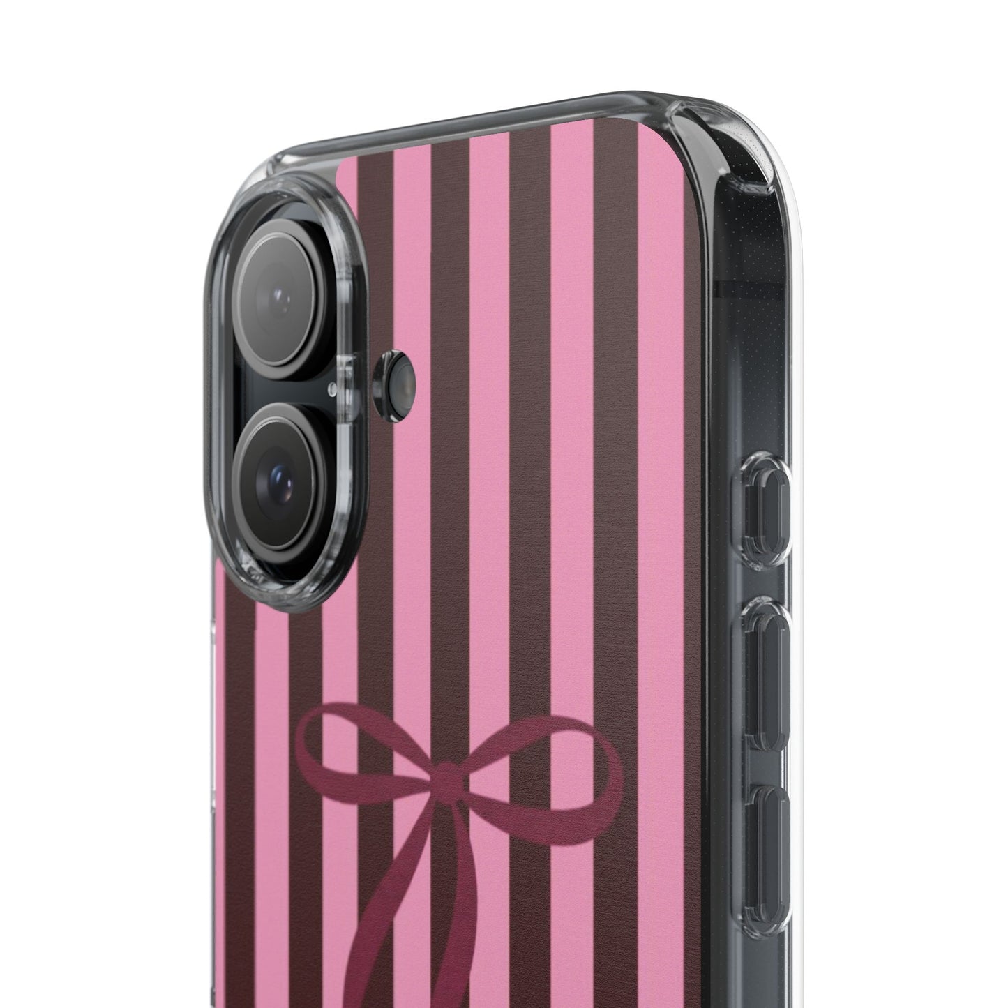 Pink Striped Ribbon Clear Impact-Resistant Phone Case