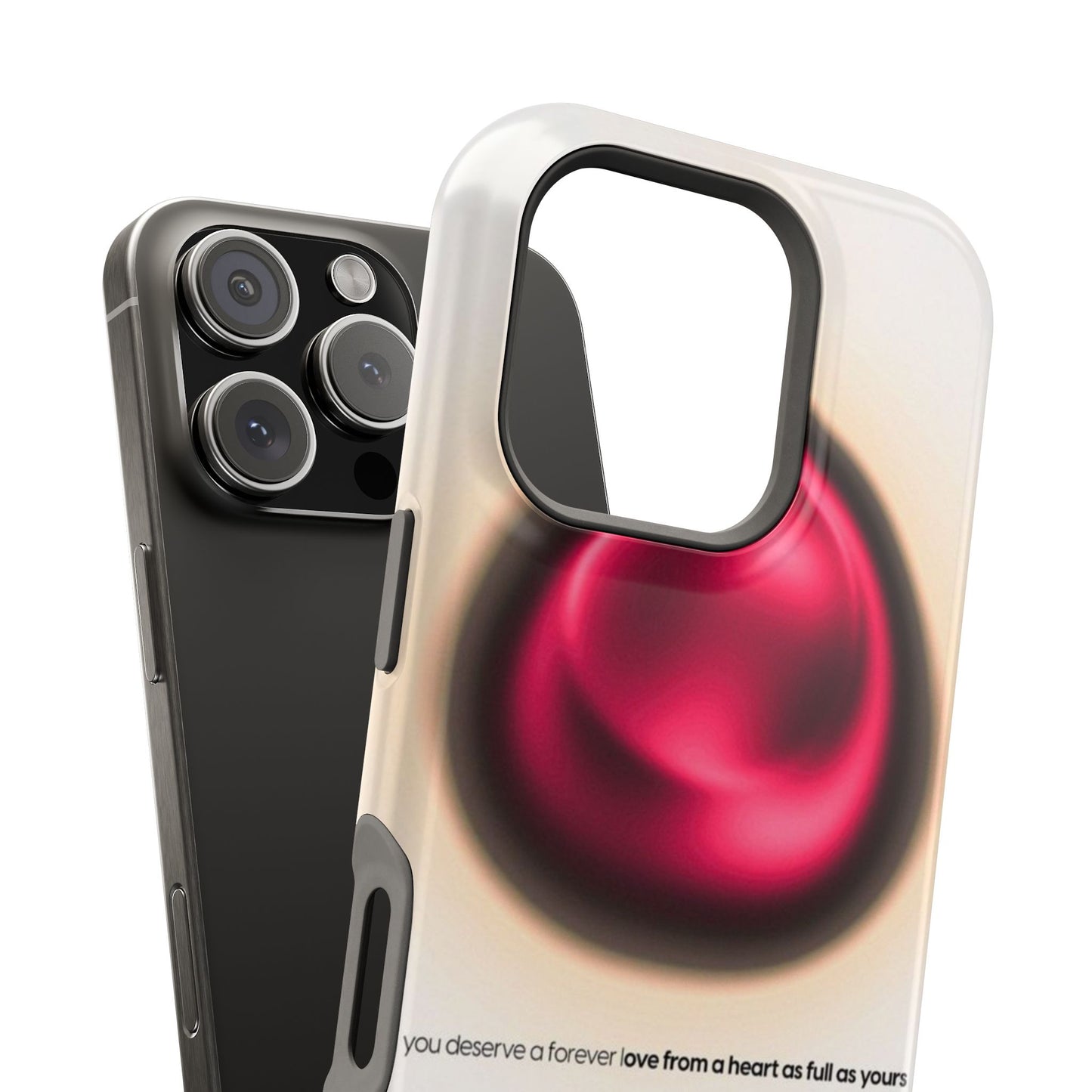 Protective Phone Case — Red Pearl Heart Design with 'You deserve a forever love' Text