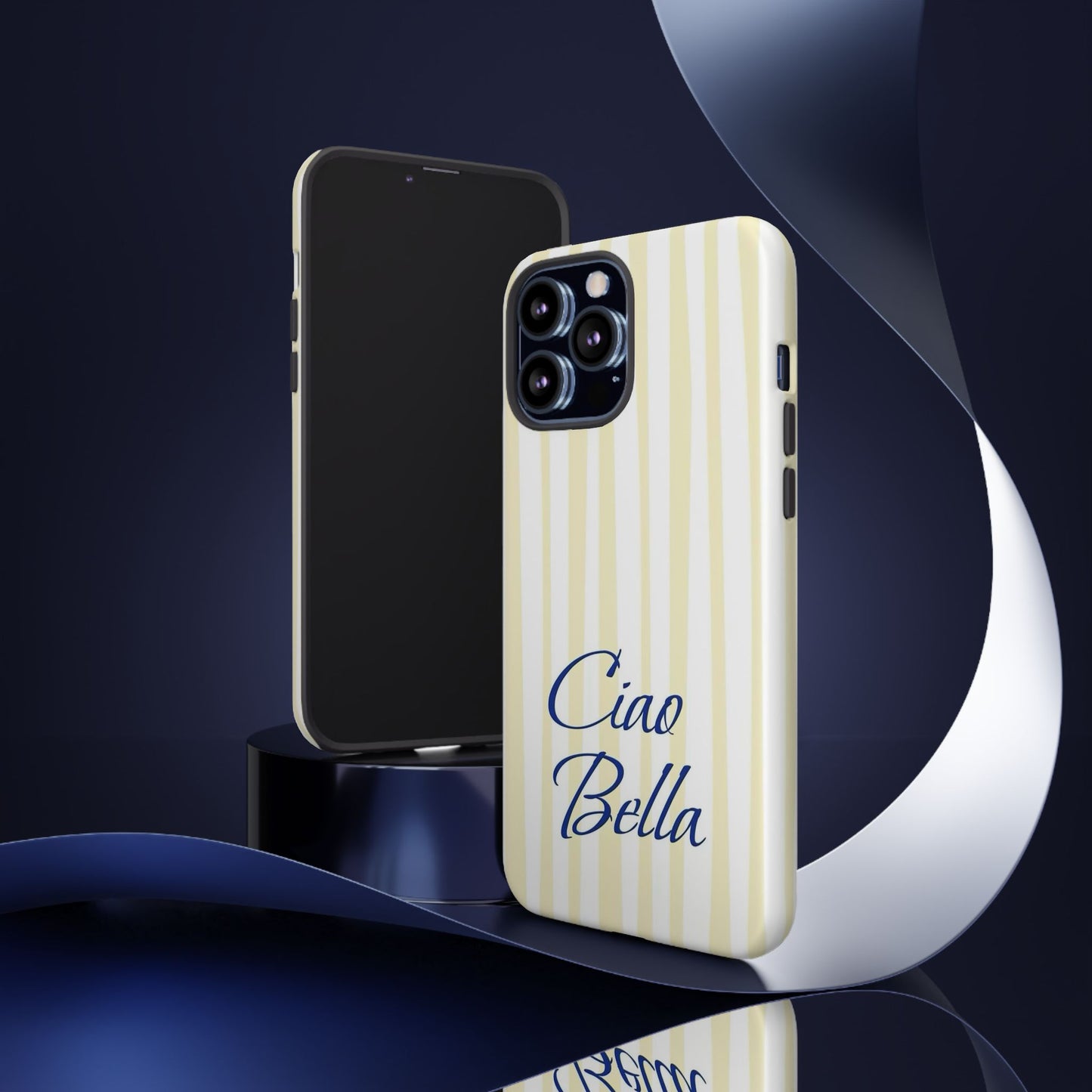 Ciao Bella Phone Case – Striped Elegant Italian Script Protective Cover