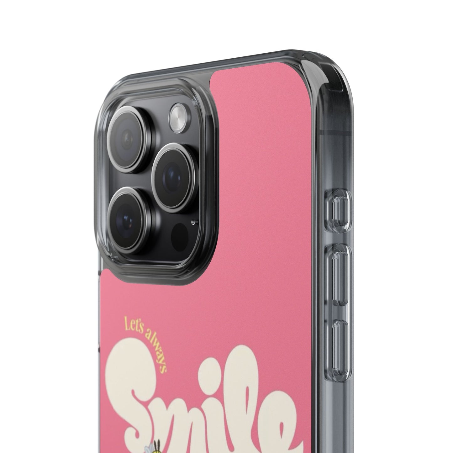 Clear Impact-Resistant Phone Case — Pink 'Smile' Flower Design