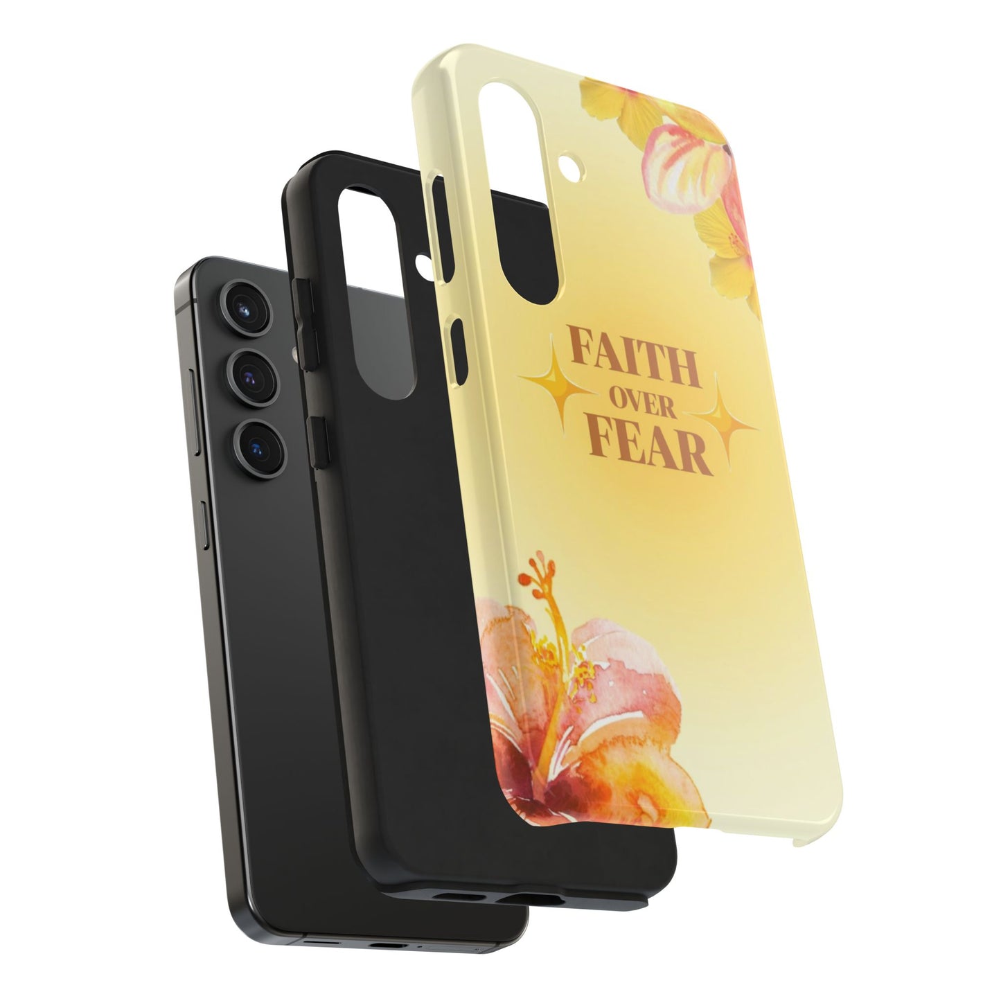 Faith Over Fear Tough Phone Case — Floral Yellow Protective Cover