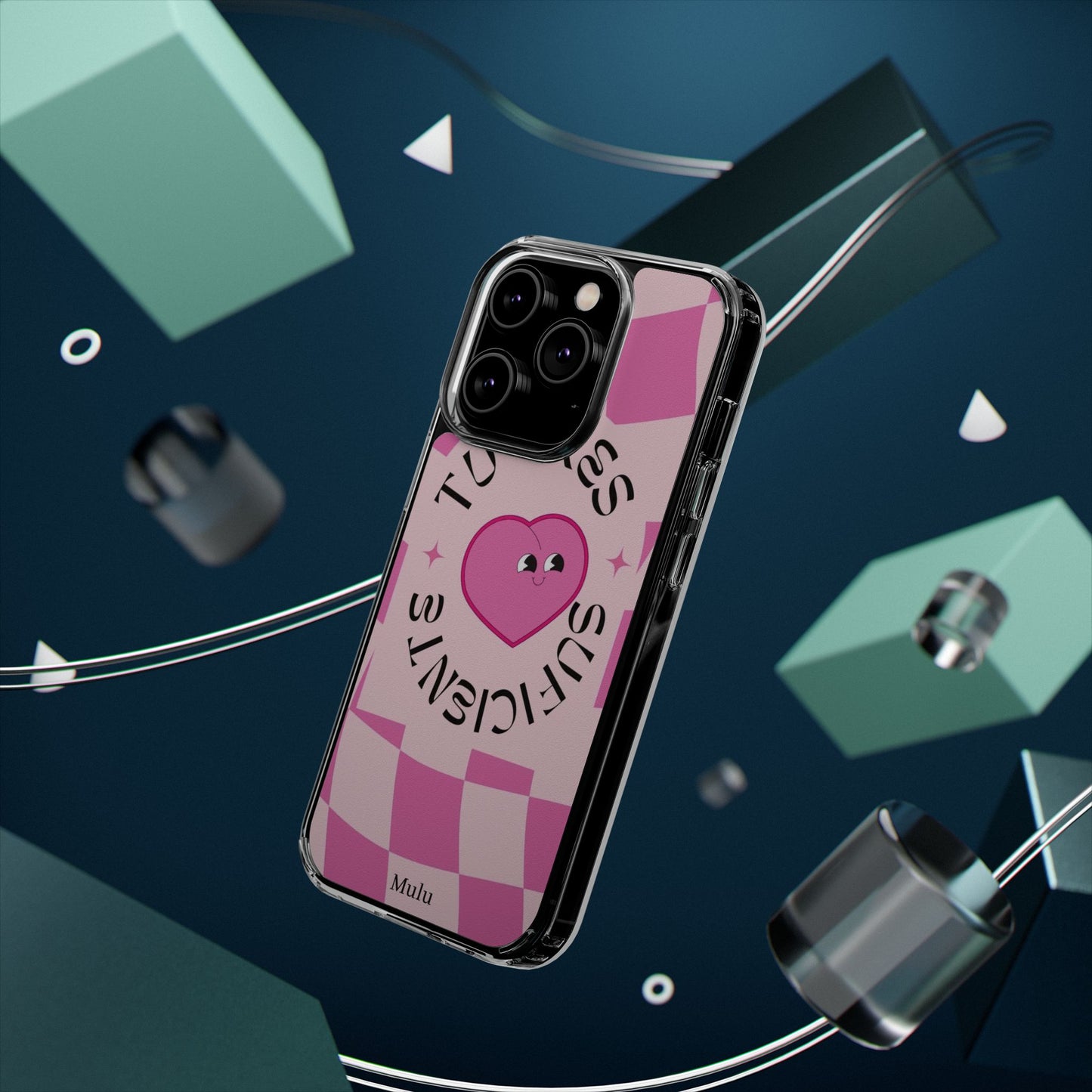Clear Impact-Resistant Phone Case — Pink Checkerheart “Tu Eres Suficiente” Design