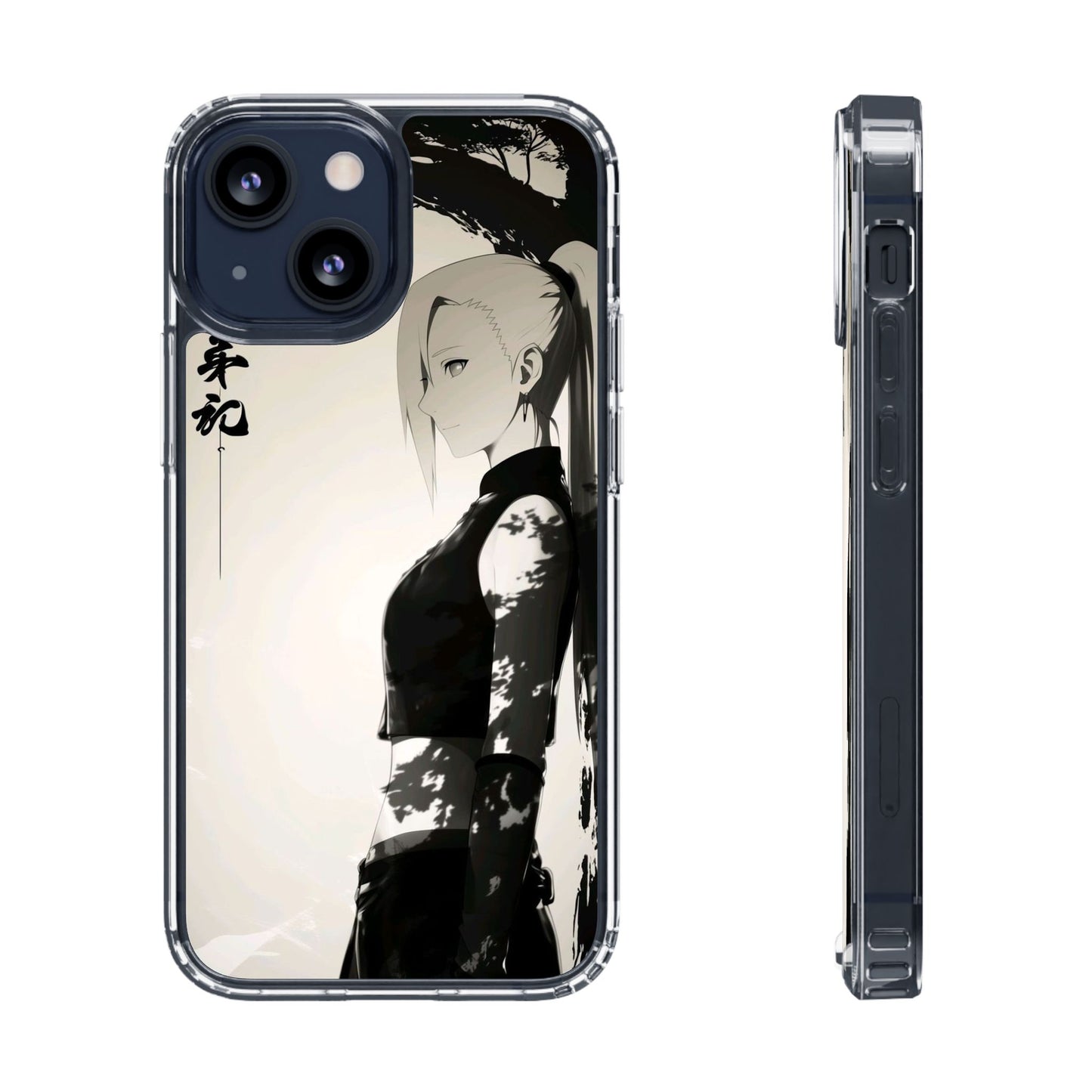 Anime Samurai Clear Phone Case — Monochrome Sumi-E Style