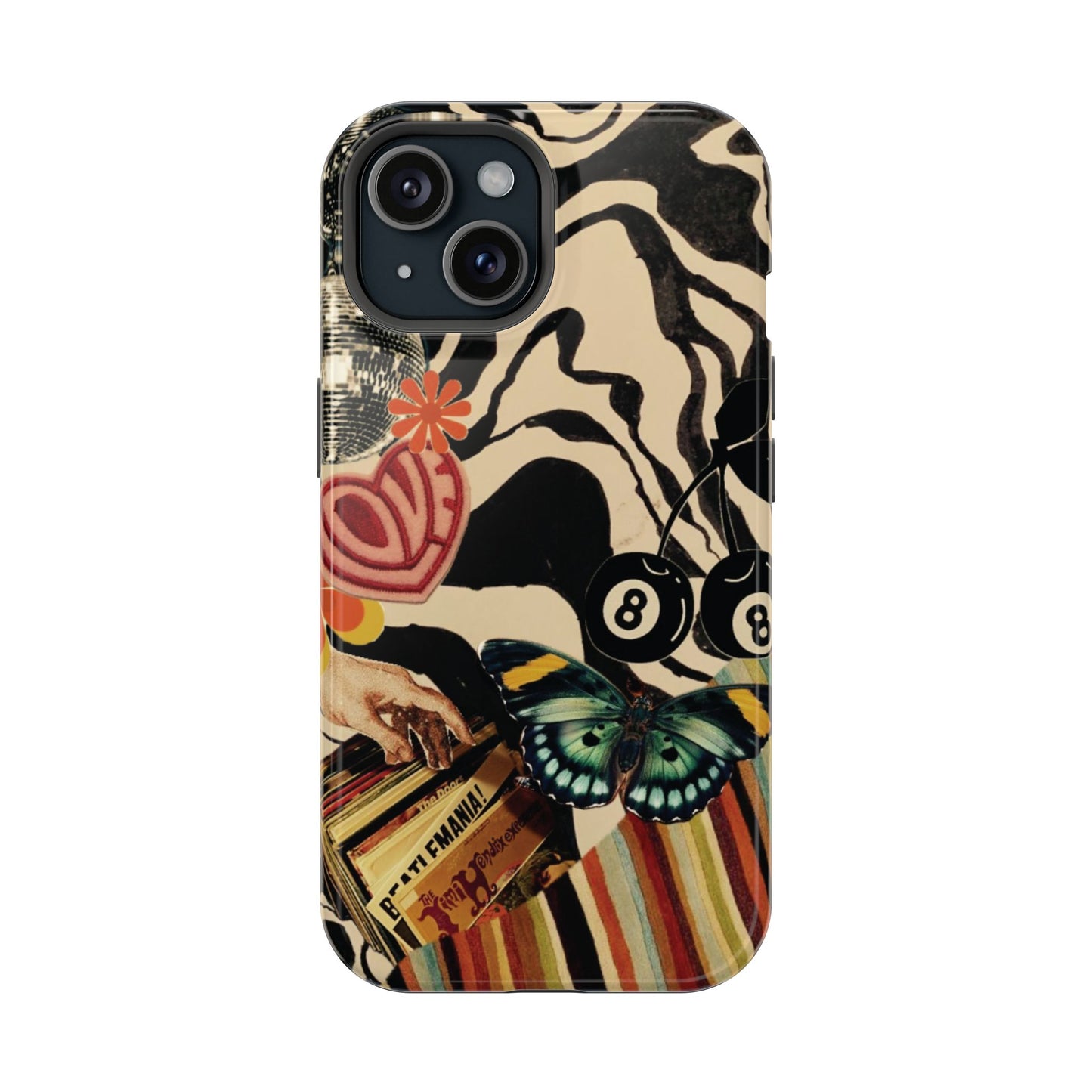 Phone Case — Retro Collage Magnetic Impact-Resistant Case with Butterfly & Zebra Print