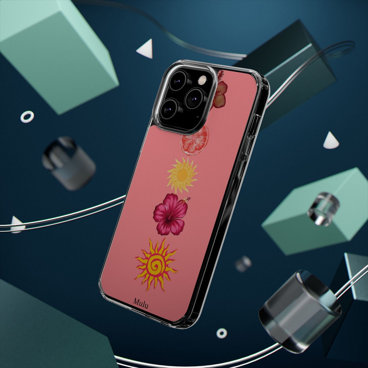 Clear Impact-Resistant Phone Case — Tropical Sun & Hibiscus Floral Design