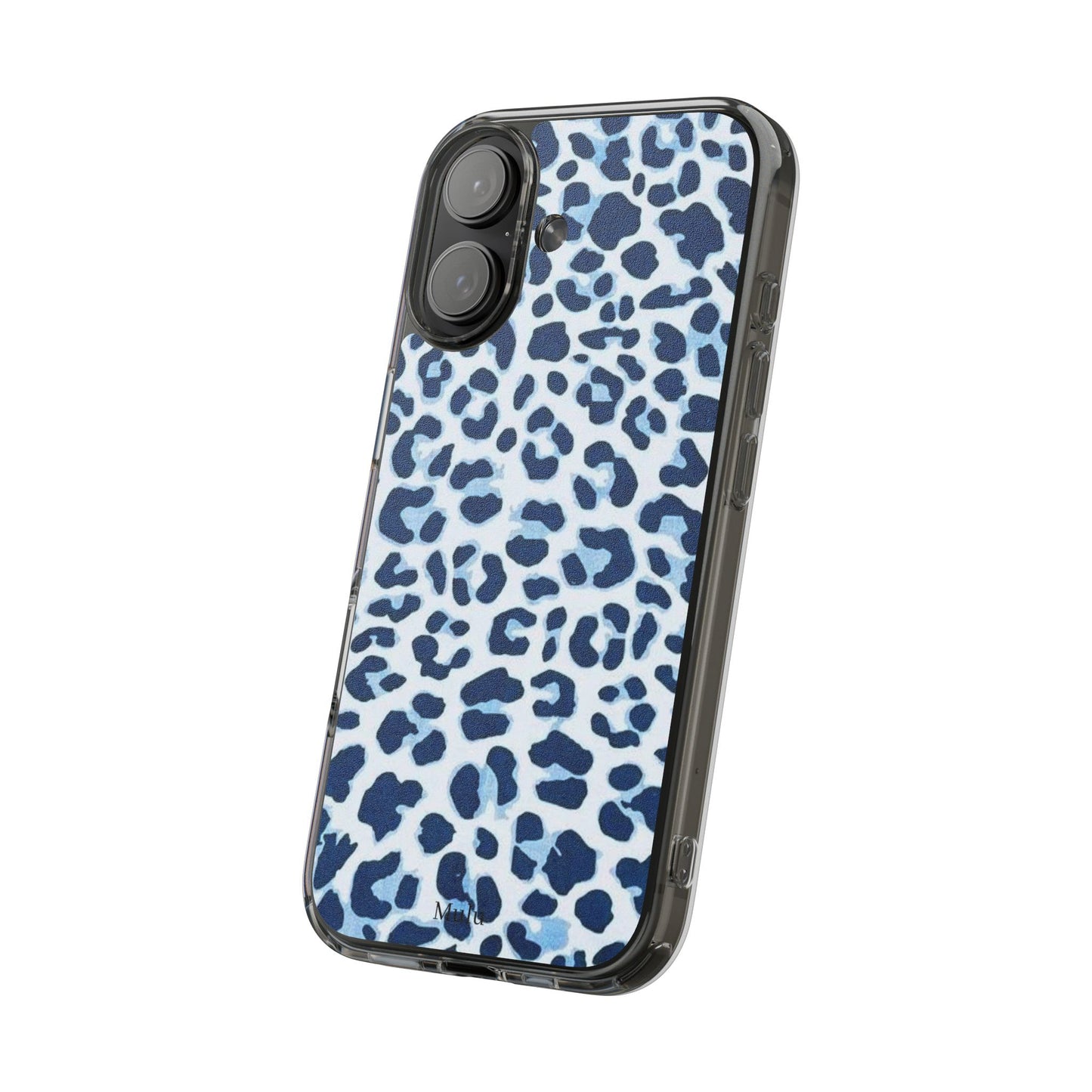 Clear Impact-Resistant Phone Case — Blue Watercolor Leopard Print