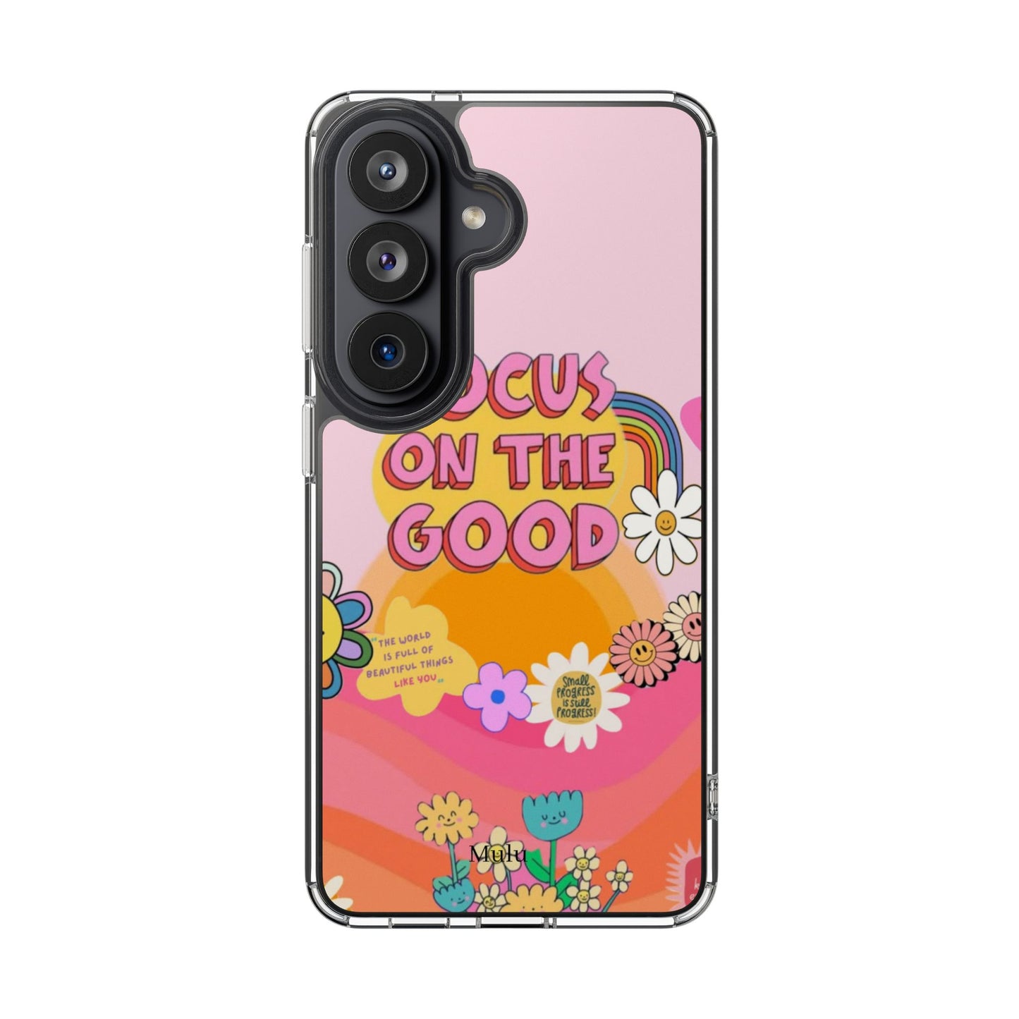 Clear Impact-Resistant Case — "Focus On The Good" Retro Floral Phone Cover