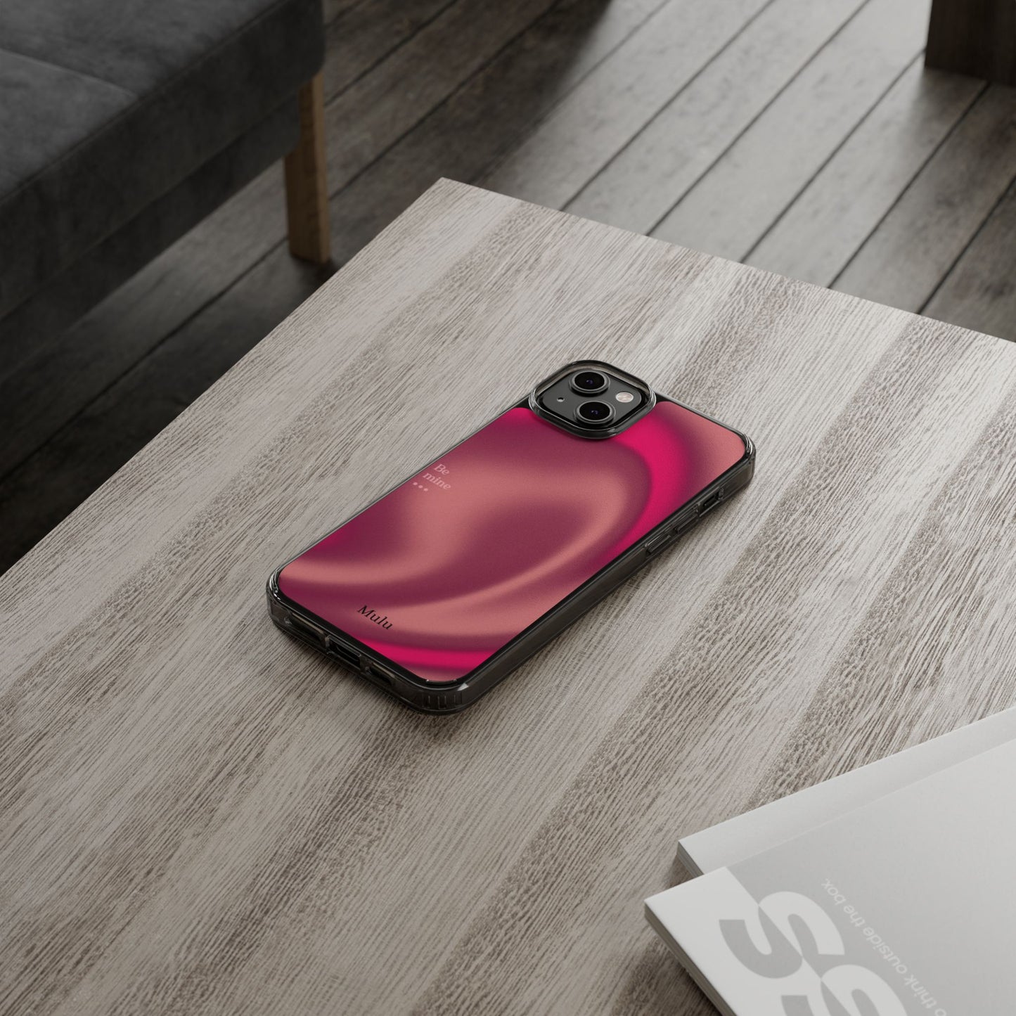 Clear Impact Phone Case — Pink Satin Swirl "Be mine" Design