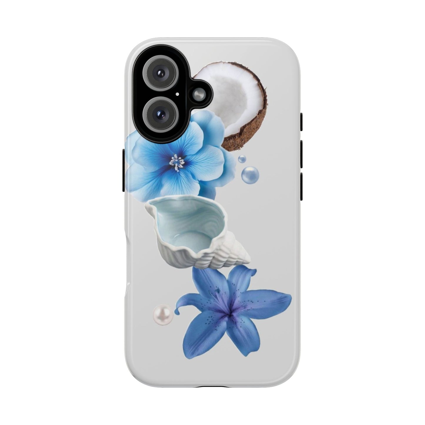 Tropical Blue Floral Phone Case — Coconut, Shell & Starfish Design