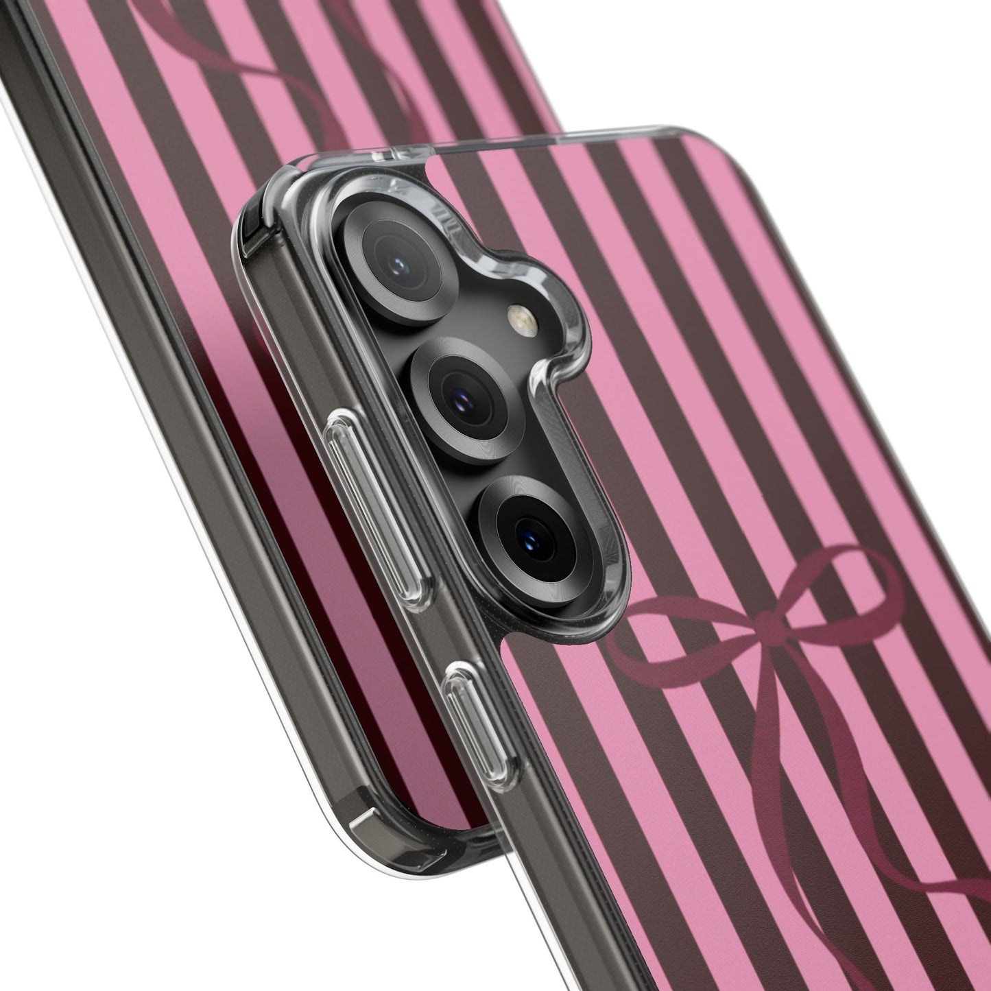 Pink Striped Ribbon Clear Impact-Resistant Phone Case