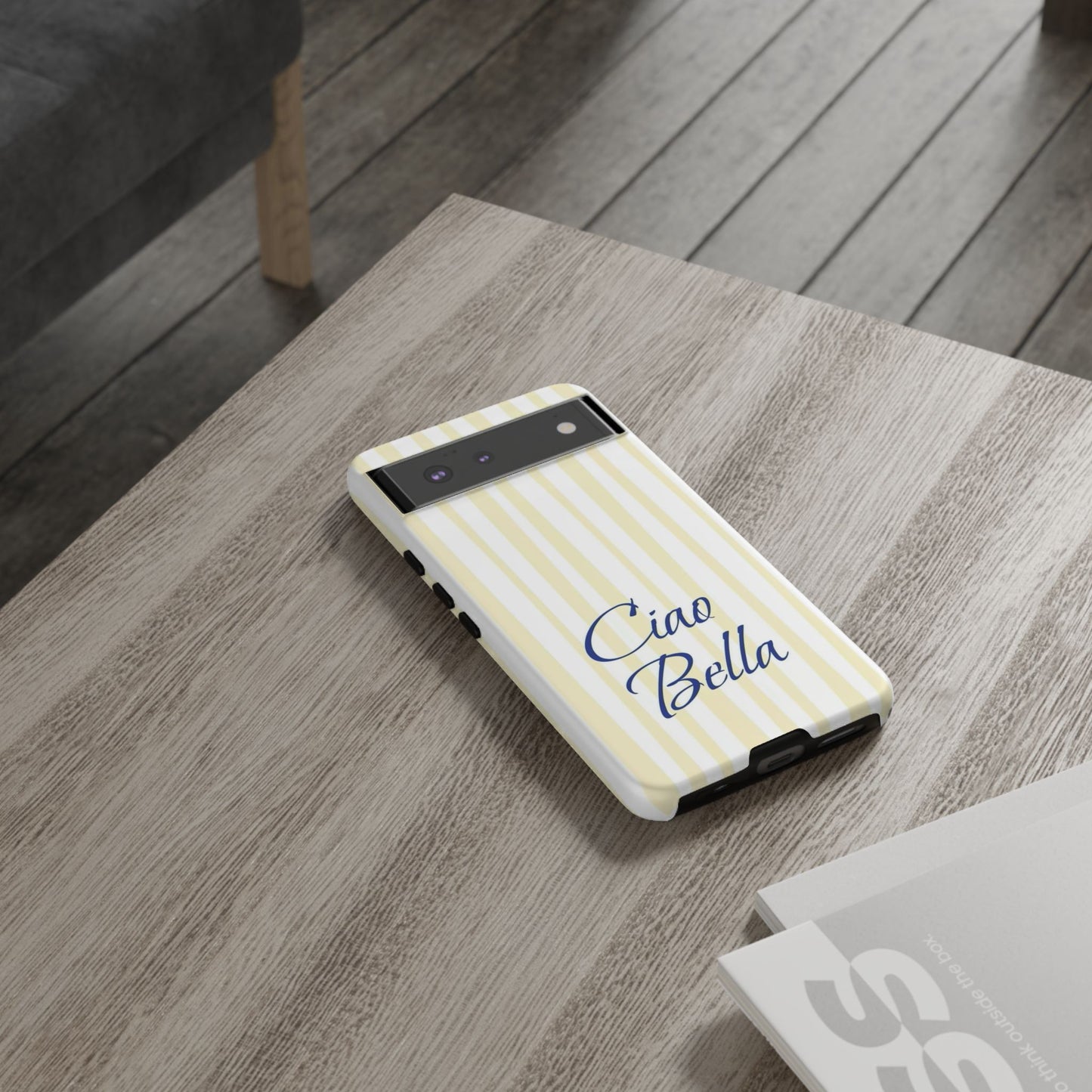 Ciao Bella Phone Case – Striped Elegant Italian Script Protective Cover