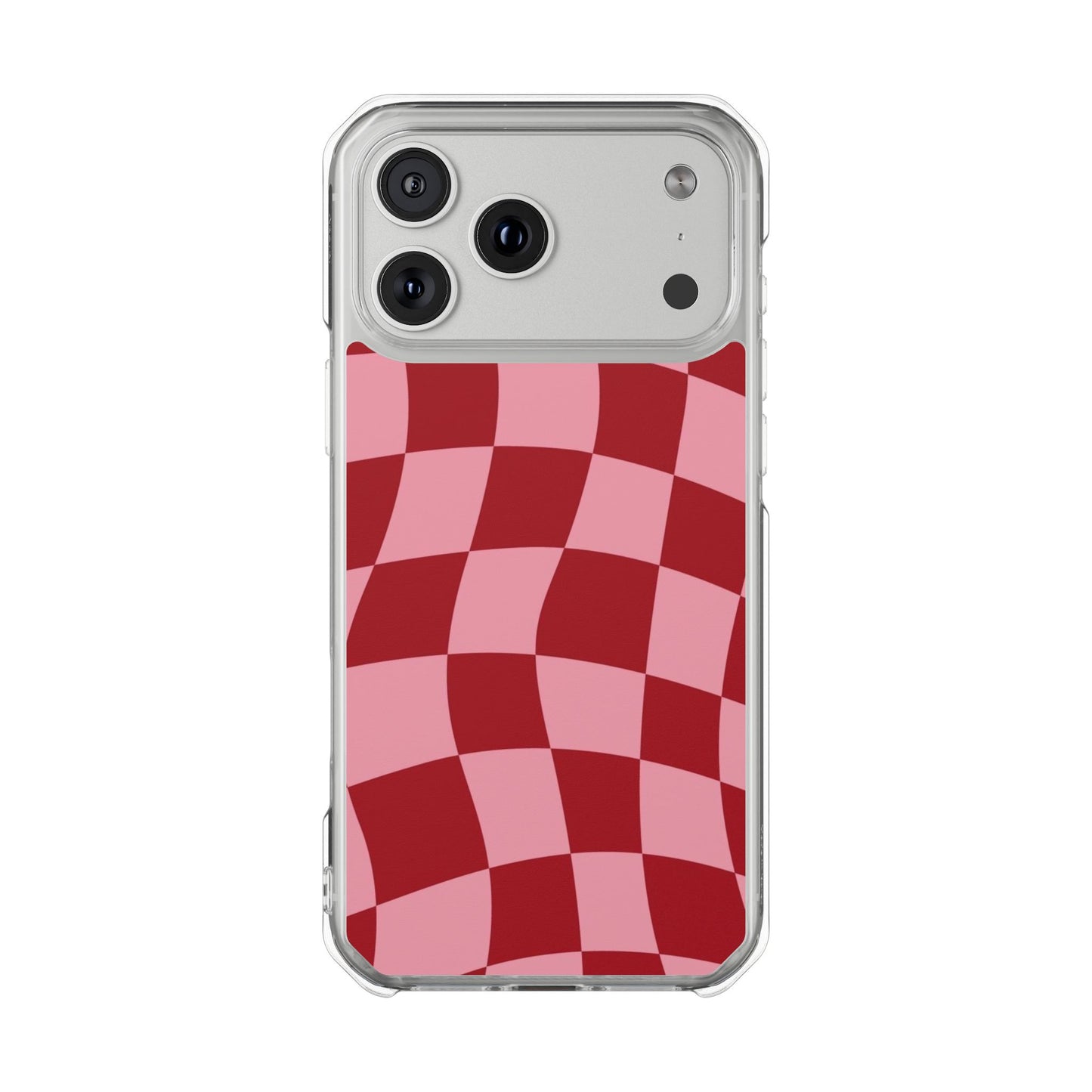 Clear Magnetic Phone Case — Red & Pink Wavy Check Pattern