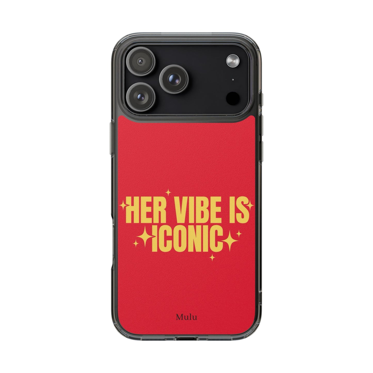 Clear Impact-Resistant Phone Case — "Her Vibe Is Iconic" Red Protective Cover