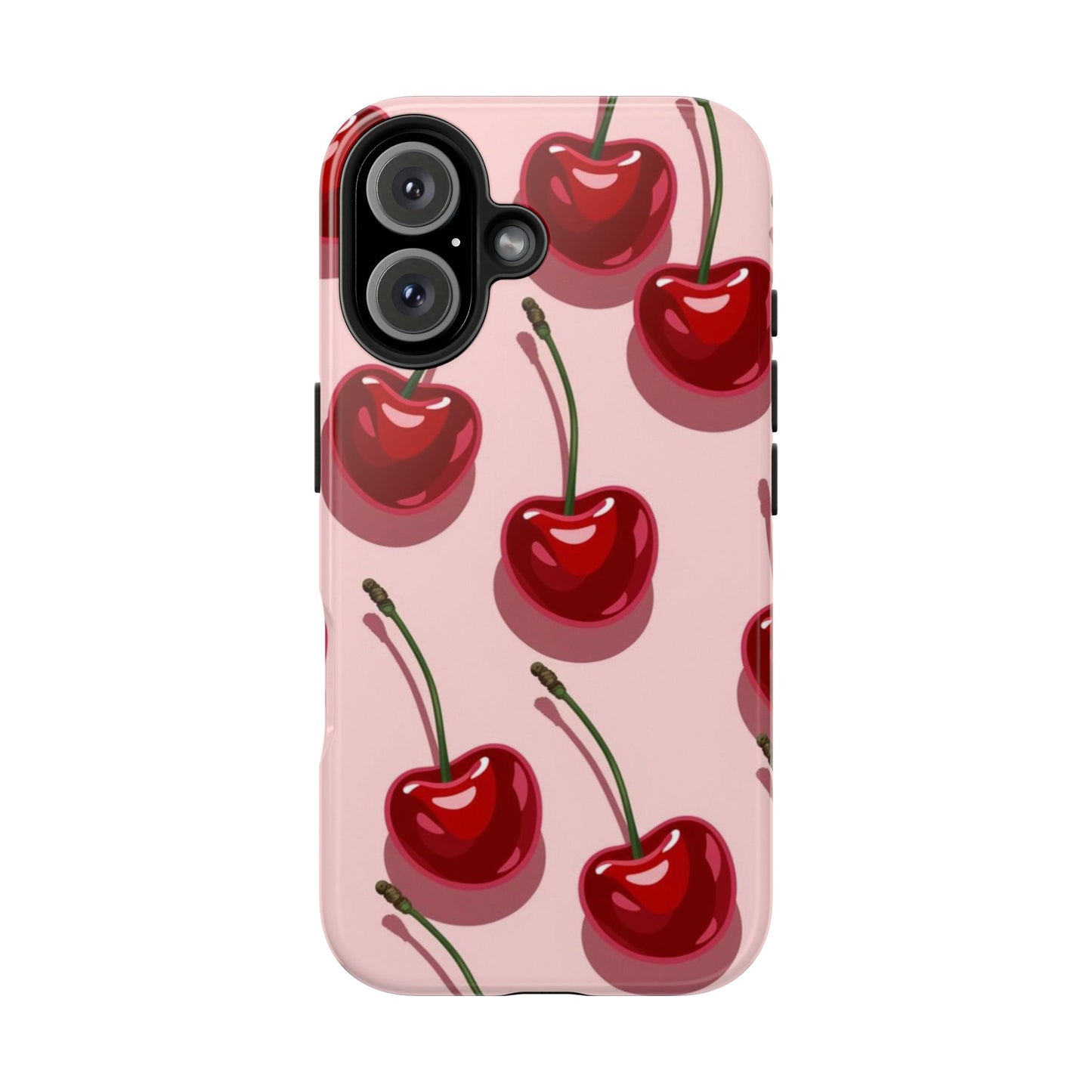 Cherry Pattern Tough Phone Case — Retro Pink Cherry Print Protective Phone Case