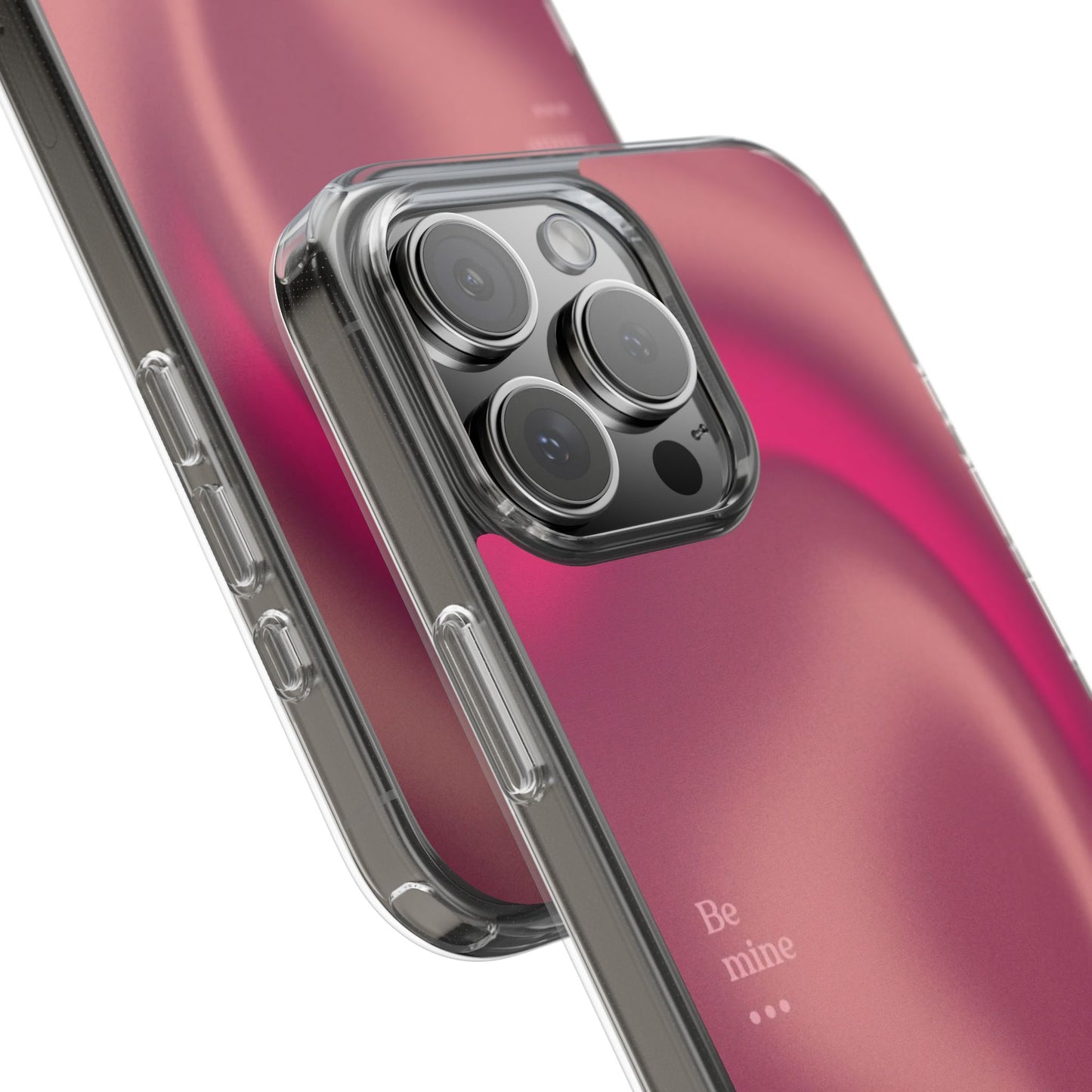 Clear Impact Phone Case — Pink Satin Swirl "Be mine" Design