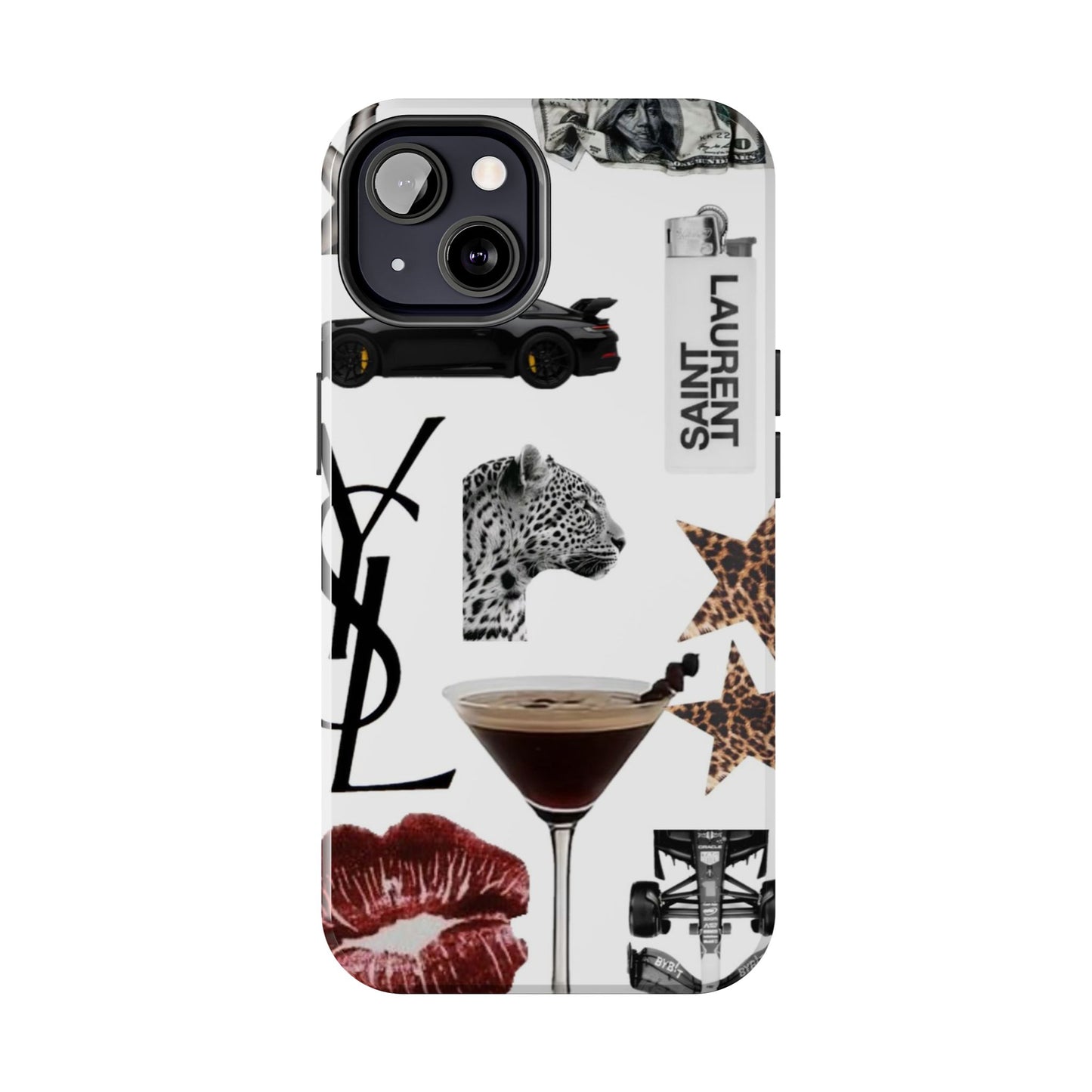 Tough Phone Case — Luxe Fashion Collage with Leopard, Martini & Kiss Print