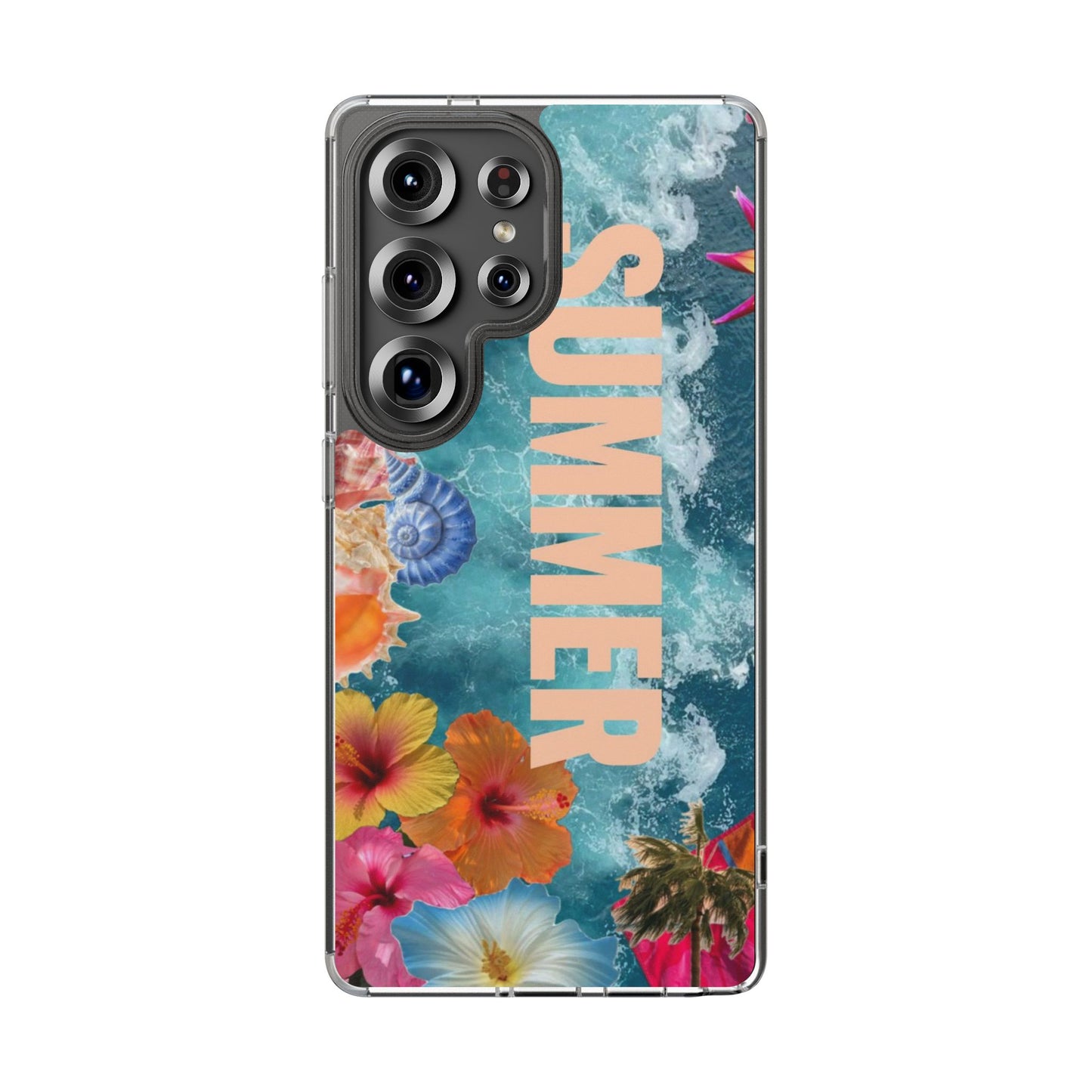 Summer Floral Clear Impact Phone Case — "SUMMER" Tropical Hibiscus Design