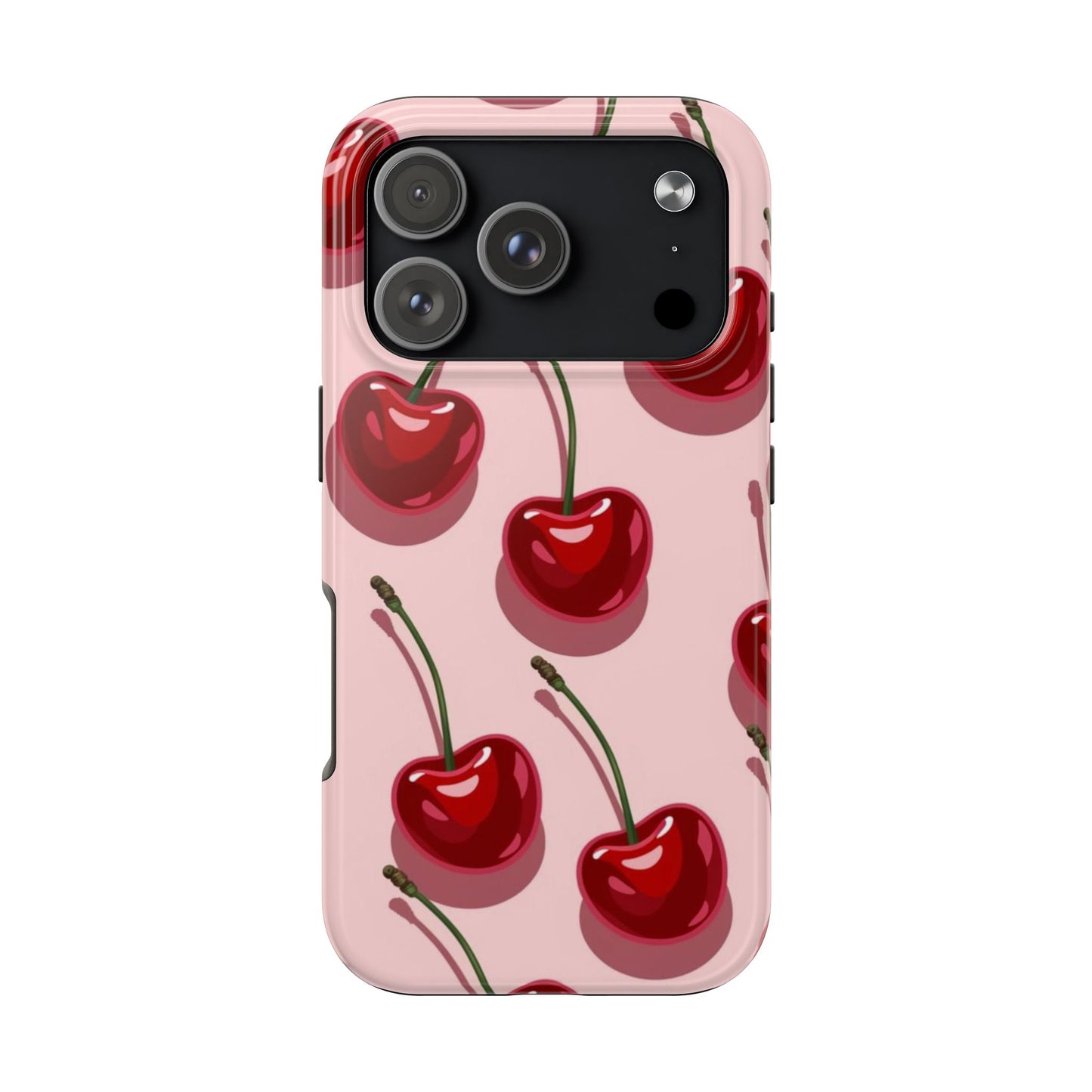Cherry Pattern Tough Phone Case — Retro Pink Cherry Print Protective Phone Case