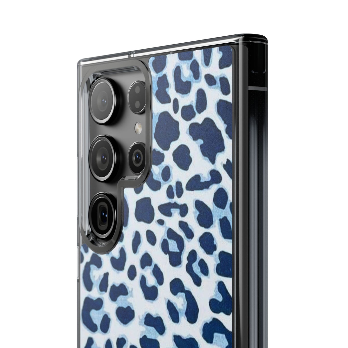 Clear Impact-Resistant Phone Case — Blue Watercolor Leopard Print