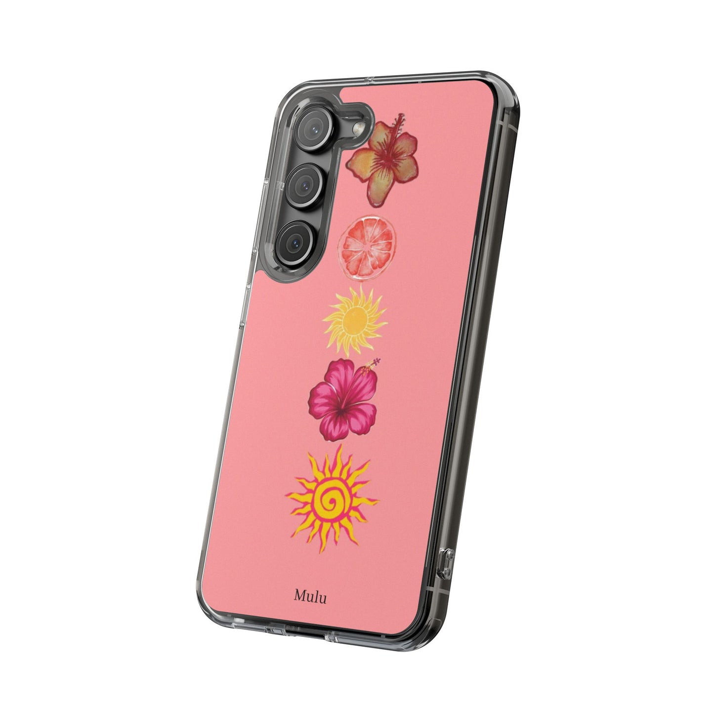 Clear Impact-Resistant Phone Case — Tropical Sun & Hibiscus Floral Design