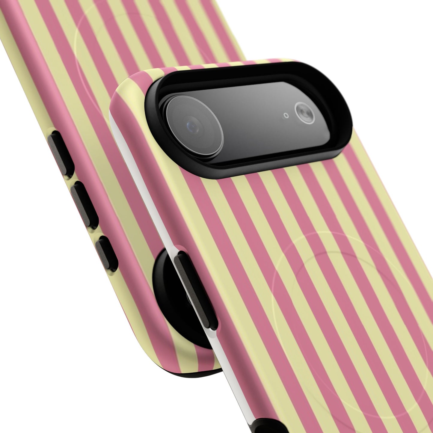 Striped Pink & Yellow Magnetic Tough Phone Case — Retro Pastel Protection