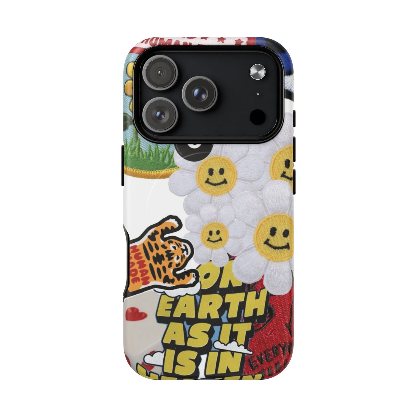 Phone Case — Retro Smiley Daisy Collage Tough Magnetic Cover