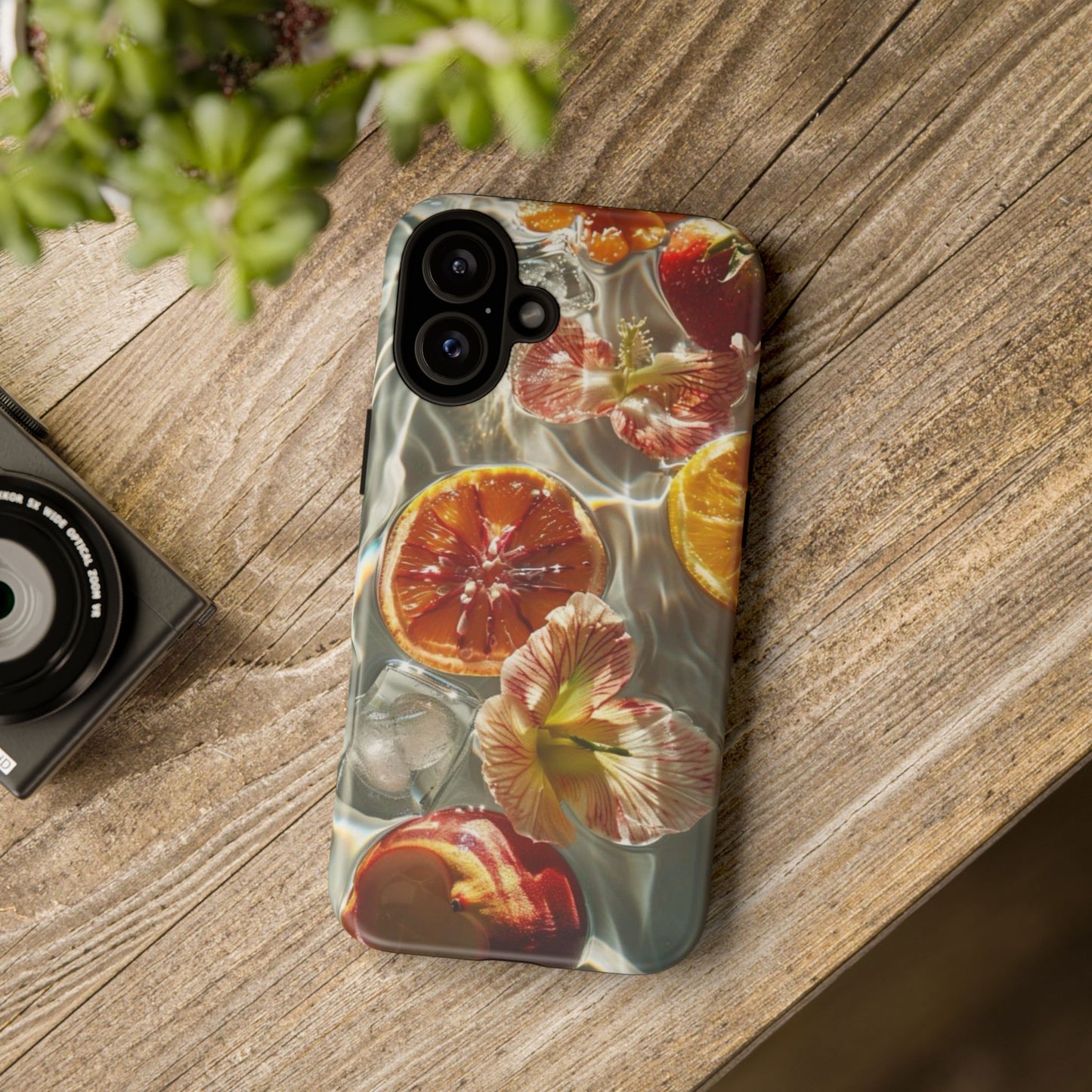 Citrus & Hibiscus Protective Phone Case – Summer Fruit Water Print Tough Case