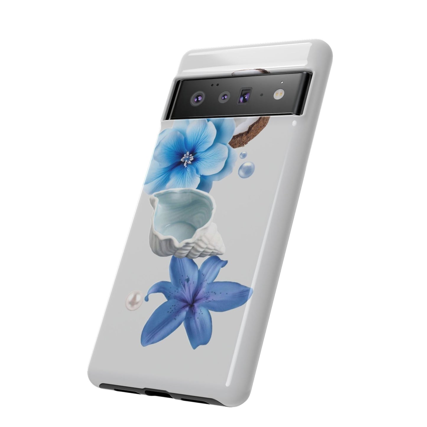 Tropical Blue Floral Phone Case — Coconut, Shell & Starfish Design