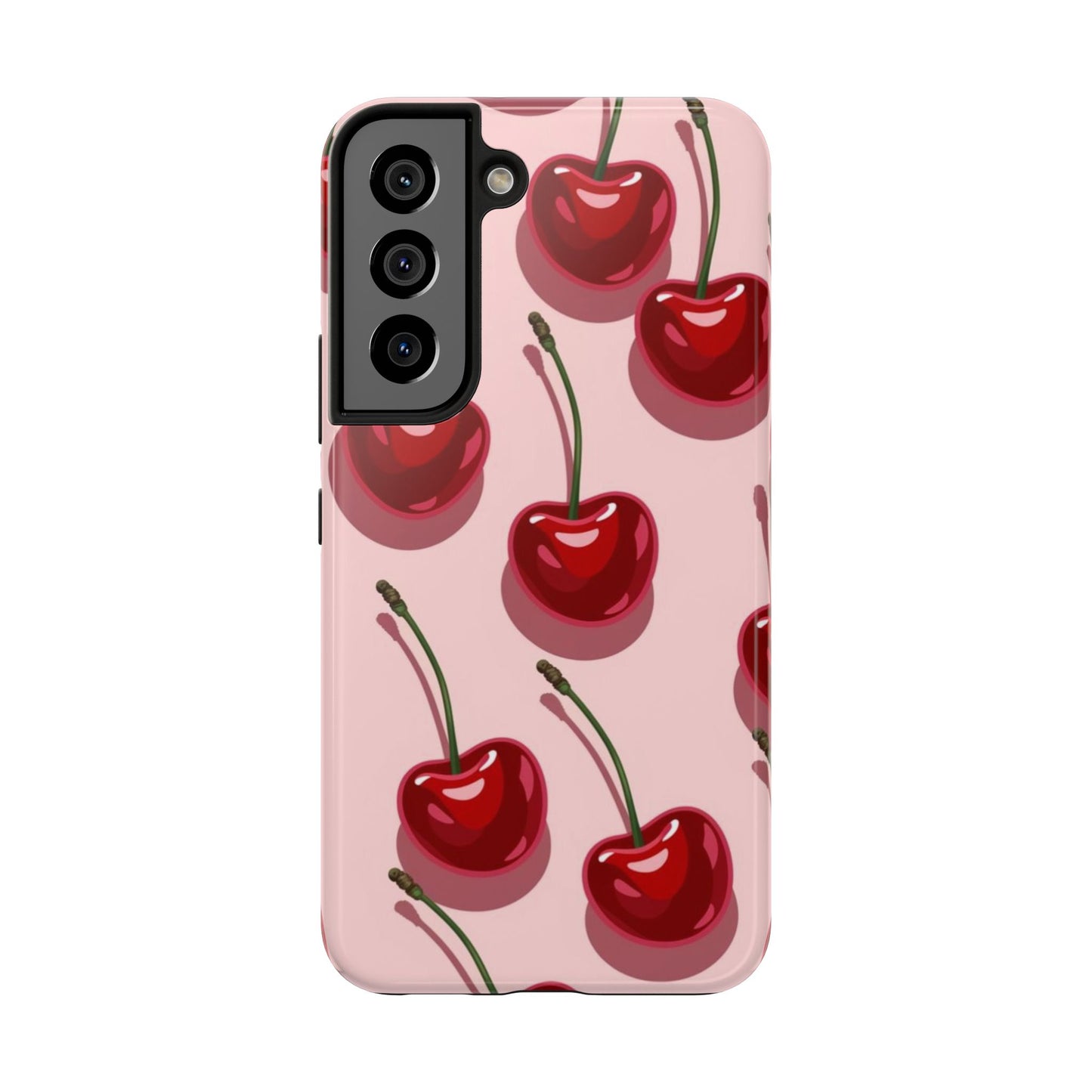 Cherry Pattern Tough Phone Case — Retro Pink Cherry Print Protective Phone Case
