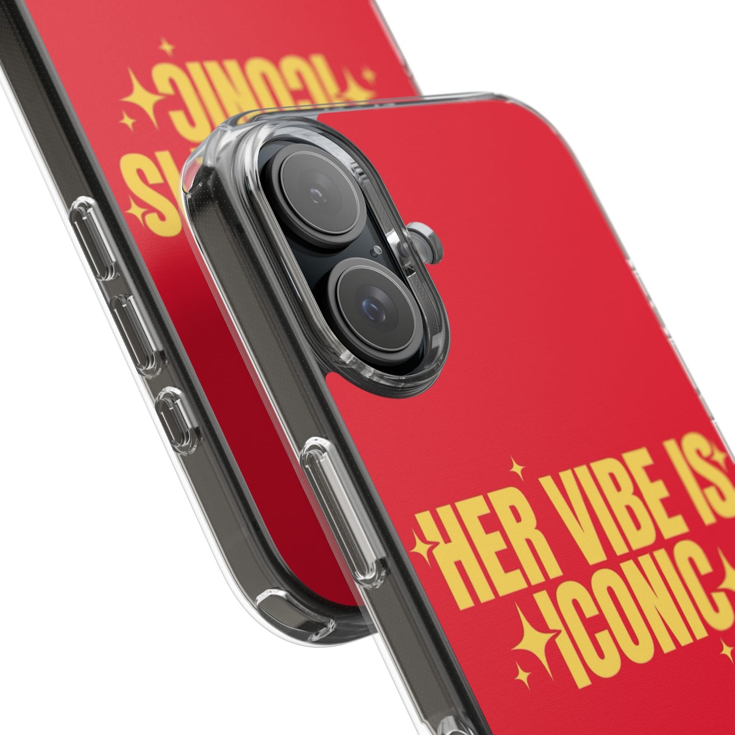 Clear Impact-Resistant Phone Case — "Her Vibe Is Iconic" Red Protective Cover