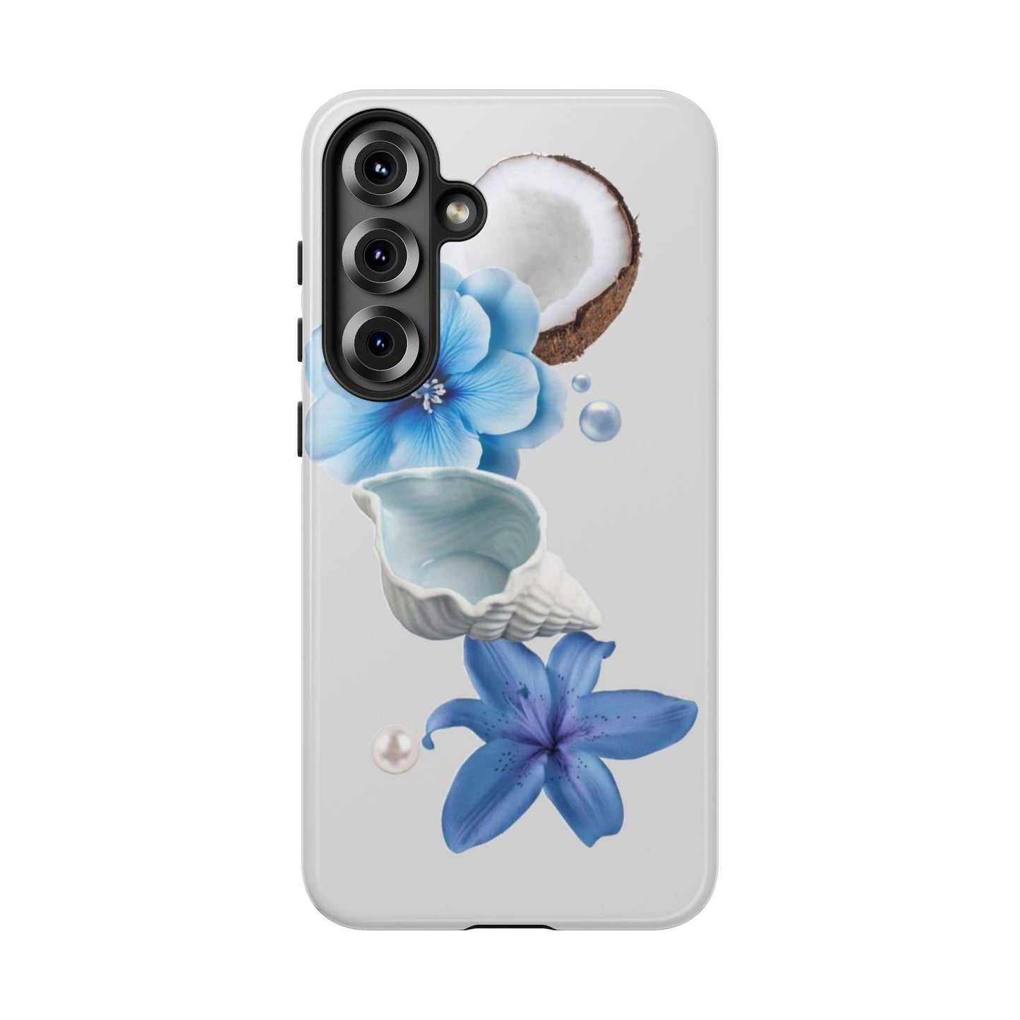 Tropical Blue Floral Phone Case — Coconut, Shell & Starfish Design