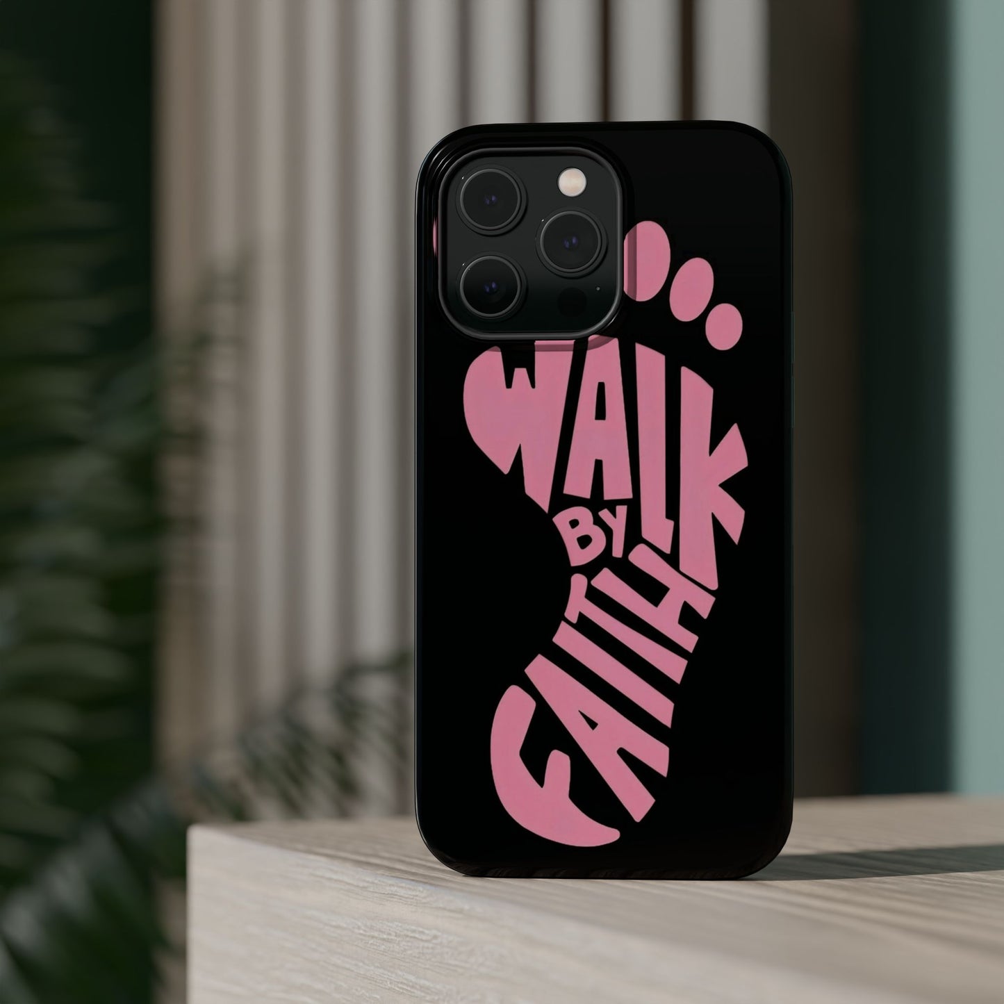 Phone Case — "Walk By Faith" Pink Footprint Magnetic Impact-Resistant Case