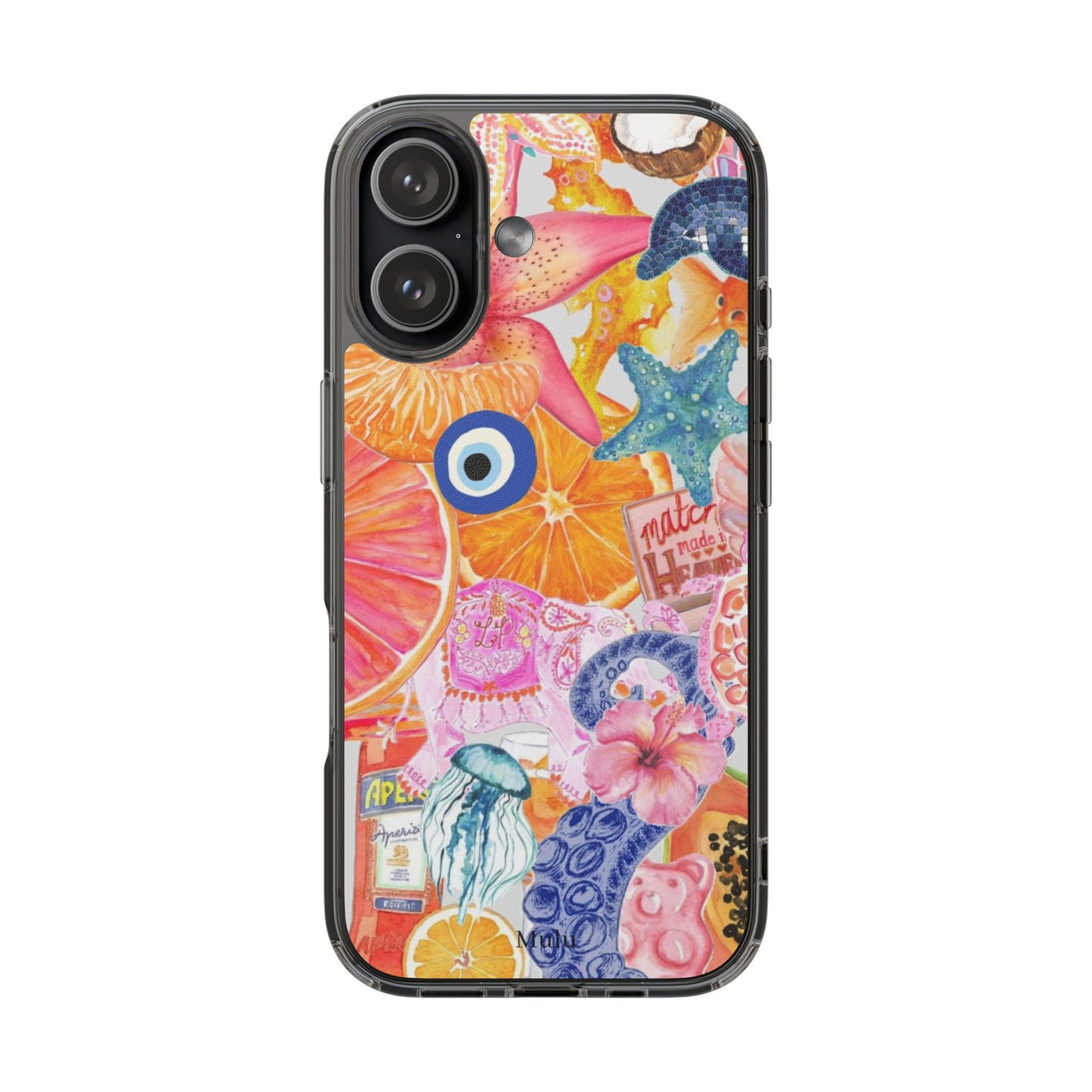 Clear Impact-Resistant Phone Case — Colorful Tropical Collage Design