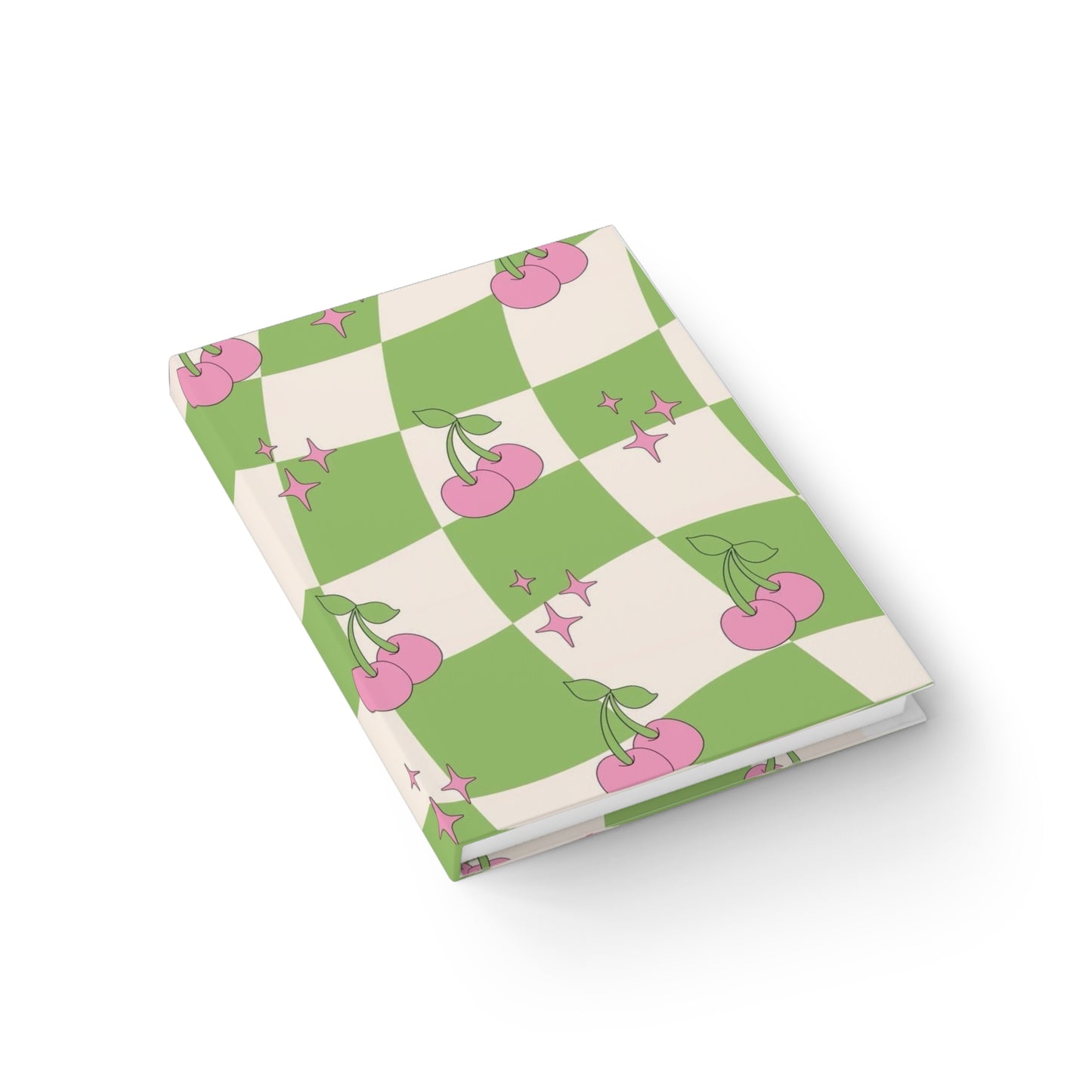 Cherry Checkerboard Ruled Journal — Pink & Green Retro Notebook