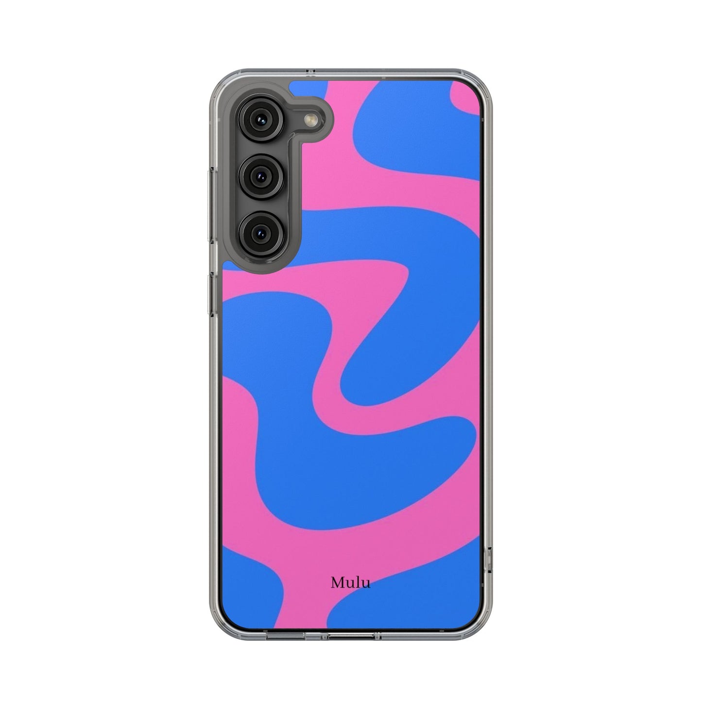 Clear Impact-Resistant Phone Case — Retro Blue & Pink Abstract Swirl