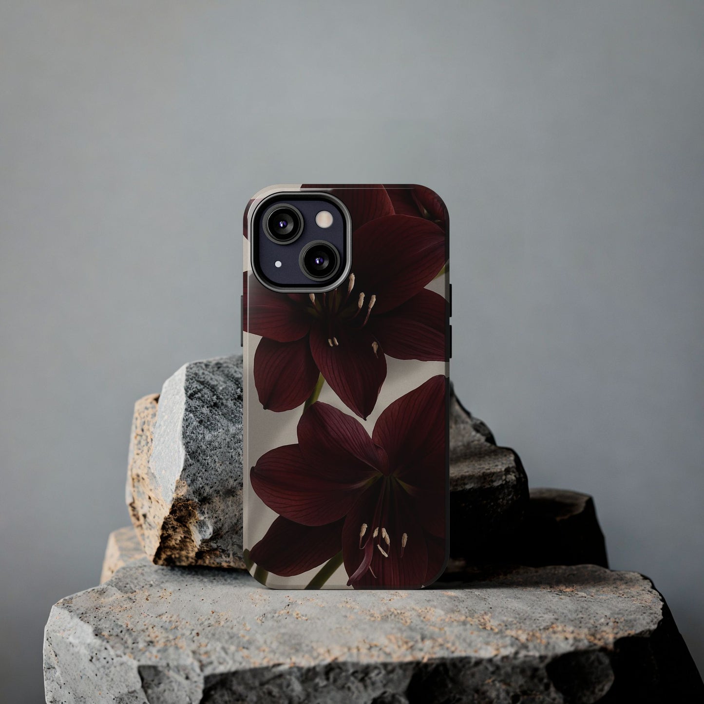 Amaryllis Noir Tough Phone Case — Dark Burgundy Floral Protective Cover