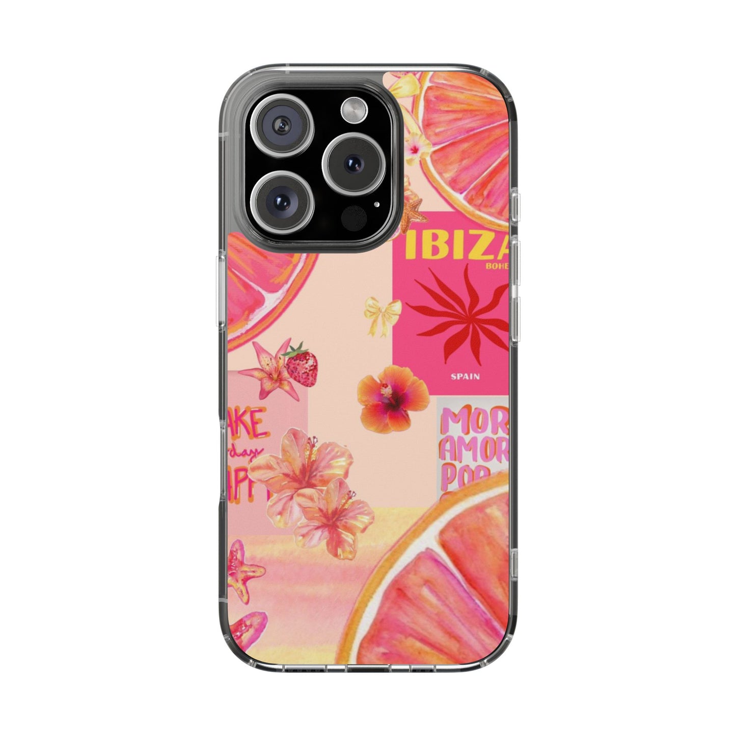 Clear Impact Phone Case — Pink Ibiza Citrus Floral Design