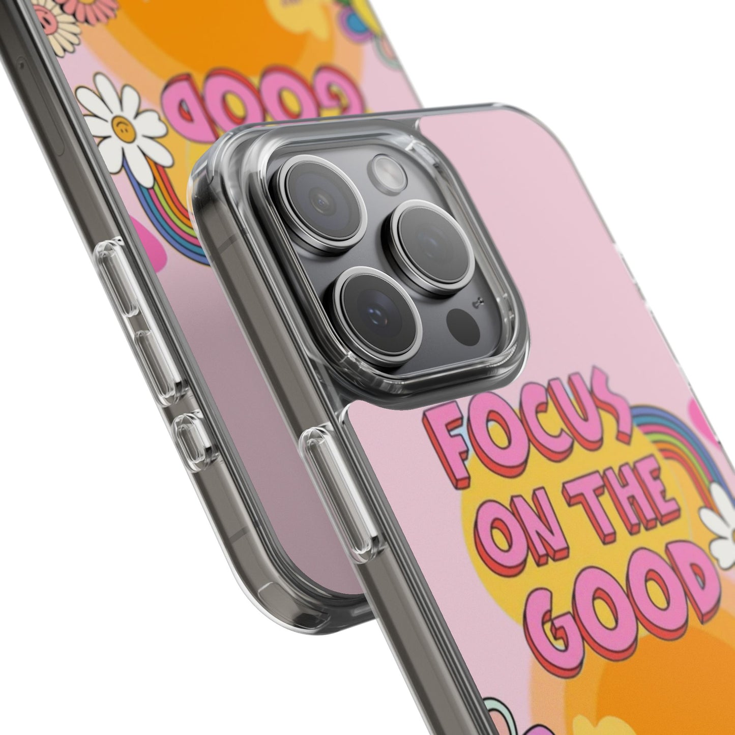 Clear Impact-Resistant Case — "Focus On The Good" Retro Floral Phone Cover