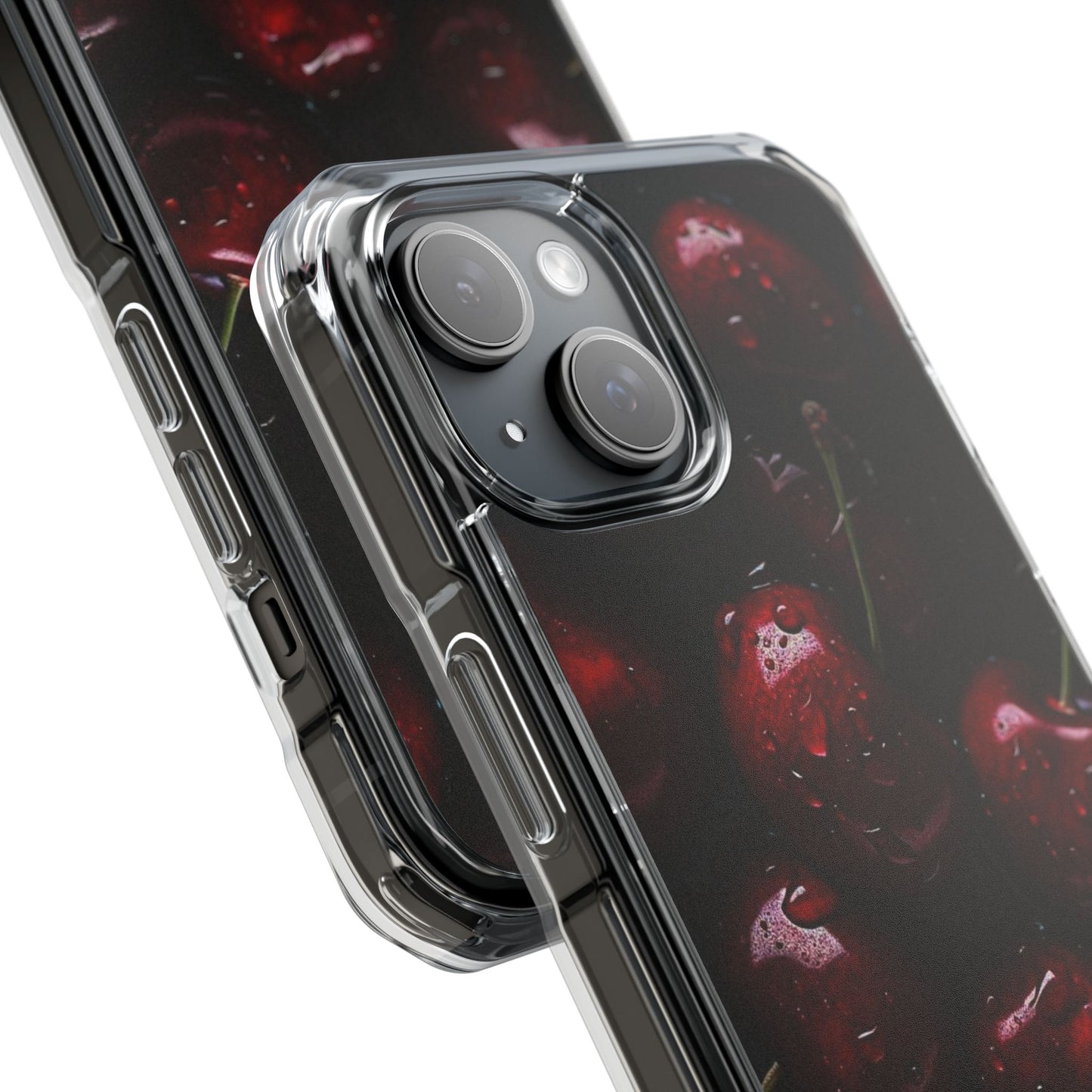 Cherry Pattern Clear Magnetic Phone Case — Dark Red Fruit Design