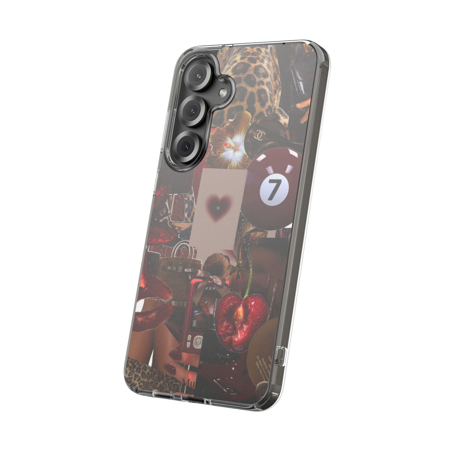 Clear Impact-Resistant Phone Case — Retro Cherry Collage Design