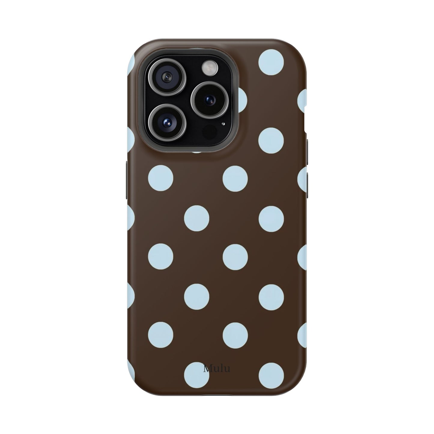 Polka Dot Magnetic Phone Case — Brown with Light Blue Dots, Impact-Resistant