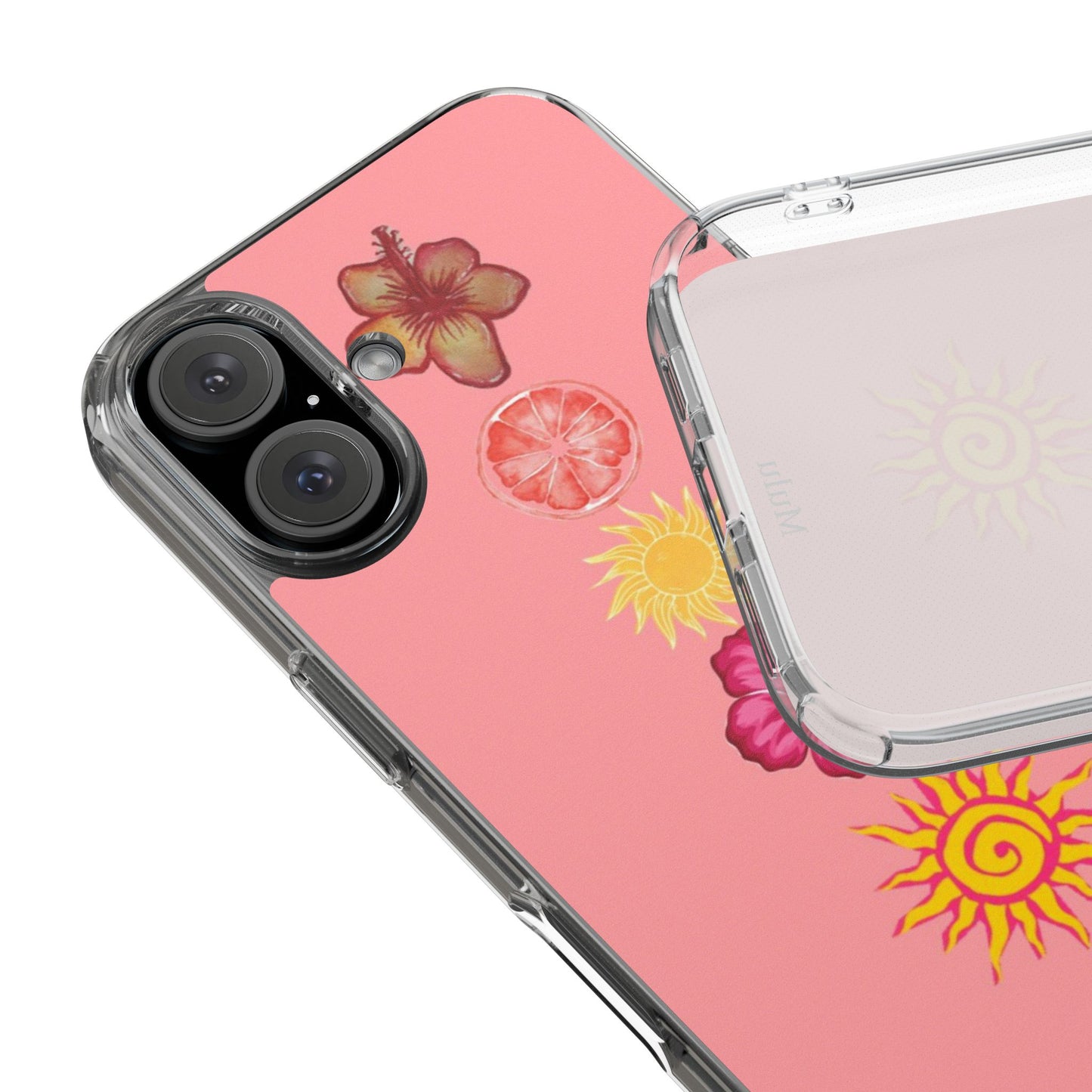 Clear Impact-Resistant Phone Case — Tropical Sun & Hibiscus Floral Design