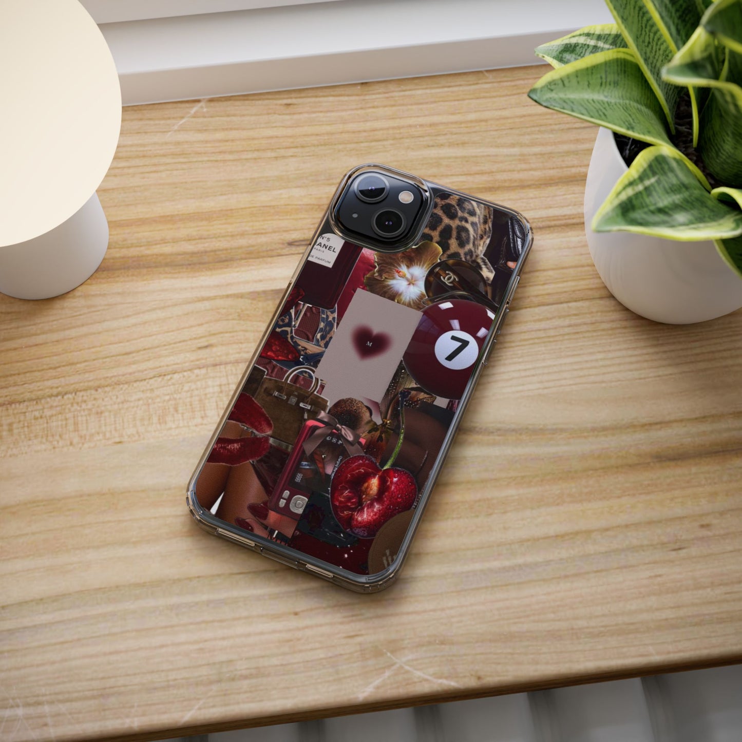 Clear Impact-Resistant Phone Case — Retro Cherry Collage Design