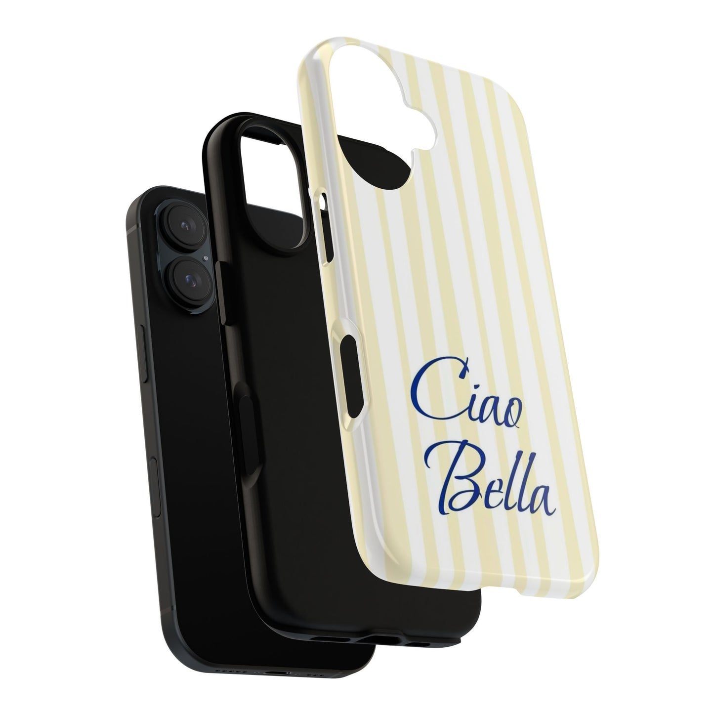 Ciao Bella Phone Case – Striped Elegant Italian Script Protective Cover